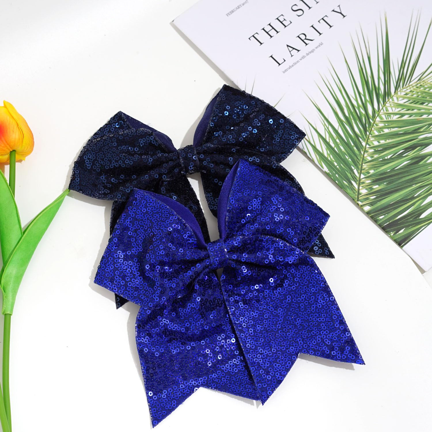 1 Pcs 8″ Large Sequin Cheer Bows Clips, Cheerleading Glitter Hair Bow with Allig