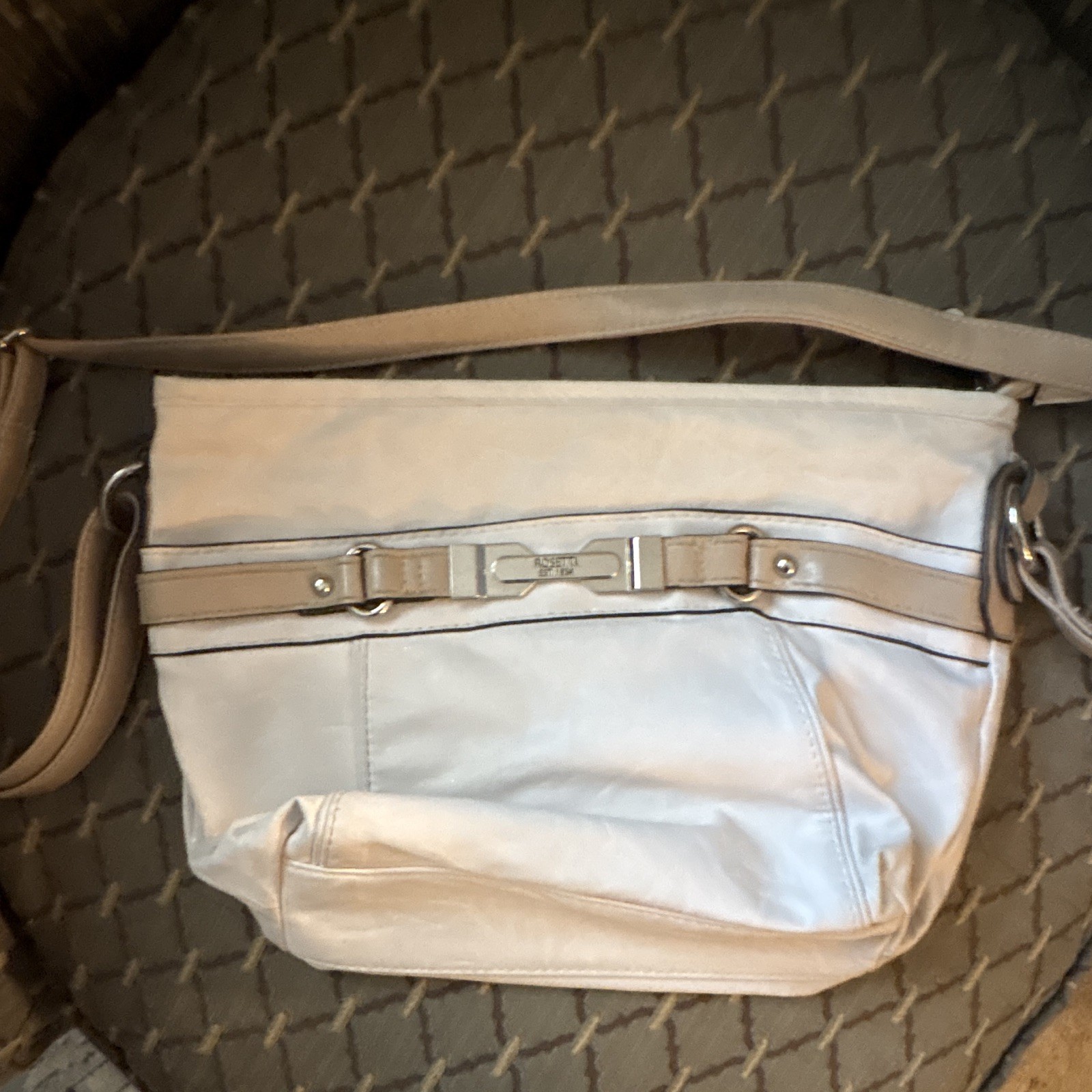 Rosetti White Medium Shoulder Bag Zip Closure Buckle Accent Pockets Silver