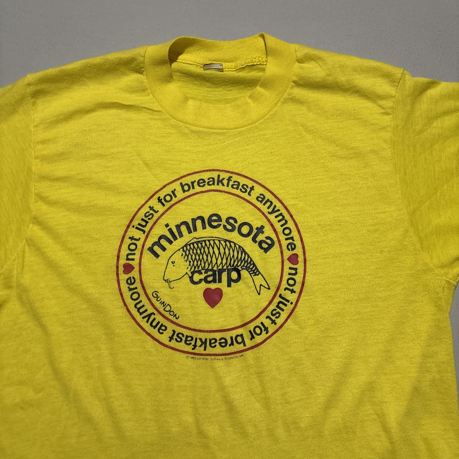 Vintage 80s Minnesota Carp Graphic T-Shirt Fish XL Screen Stars Yellow