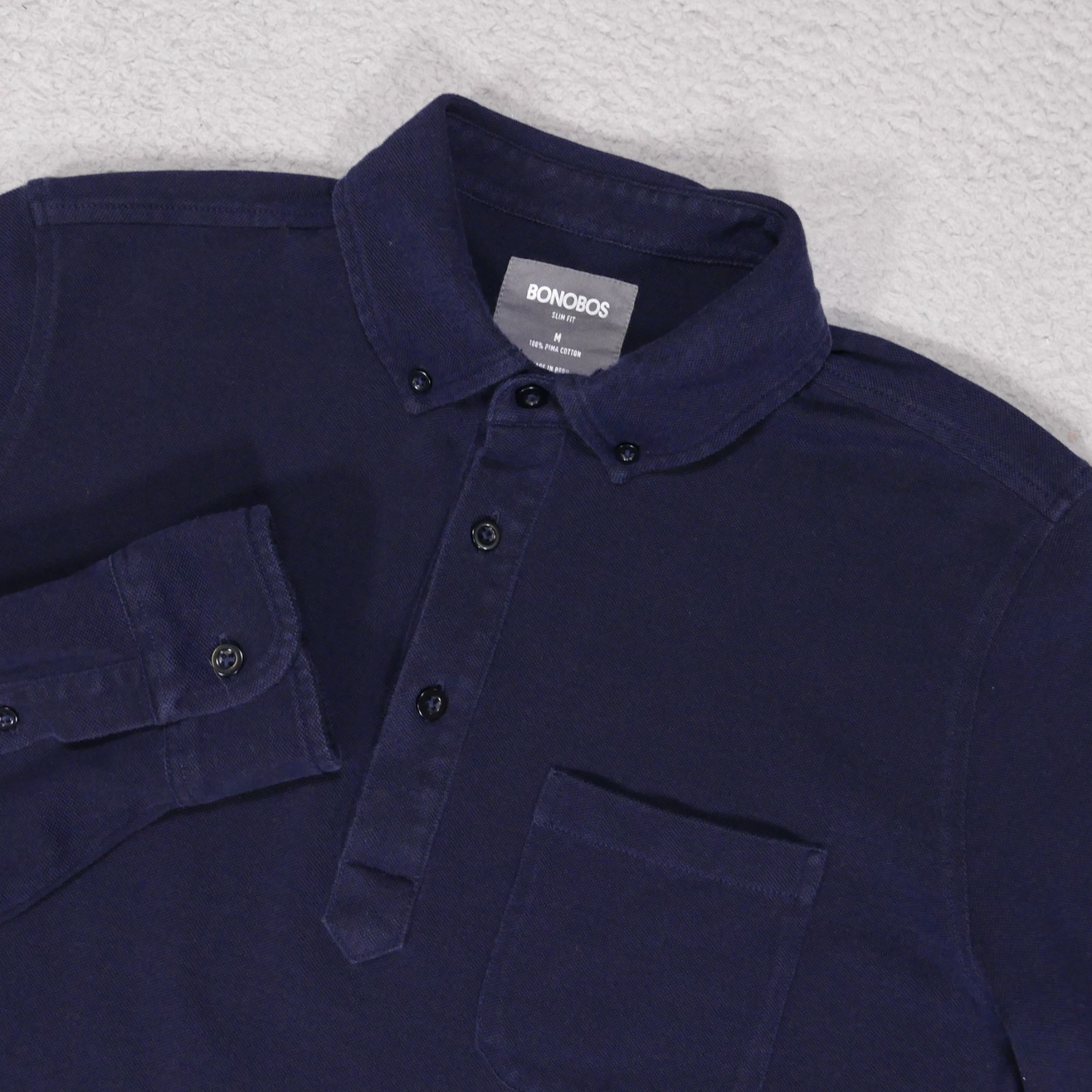 Bonobos Polo Shirt Mens Medium Slim Fit Blue Cotton Button-Down