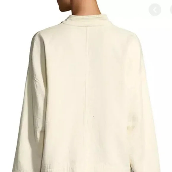 NWT Eileen Fisher Jacket S/M Undyed ECRU Organic Cotton Channels Boxy Mandarin