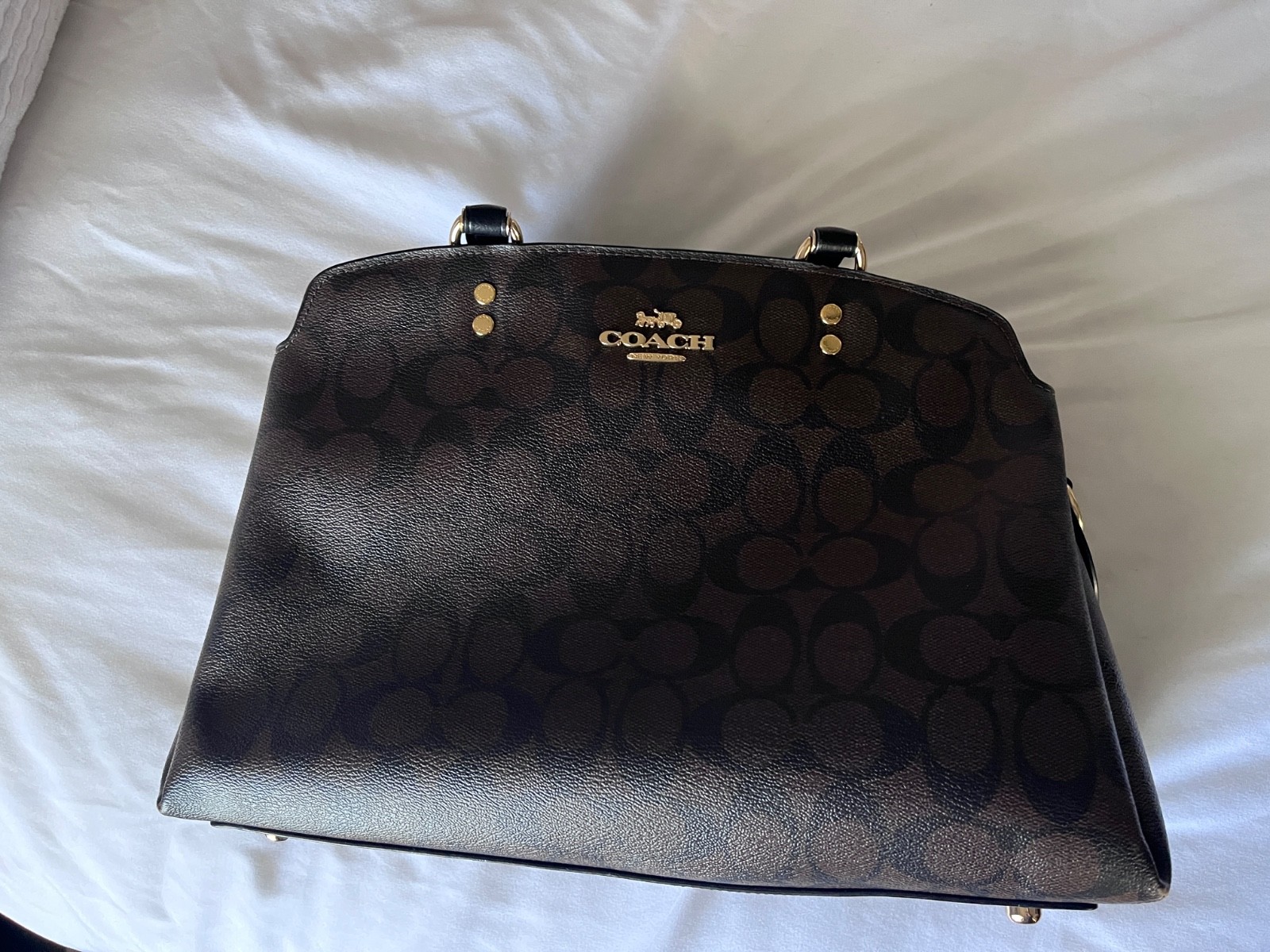 Coach Lillie Carryall Women’s Leather Handbag – Brown/Black /coach Bag bags