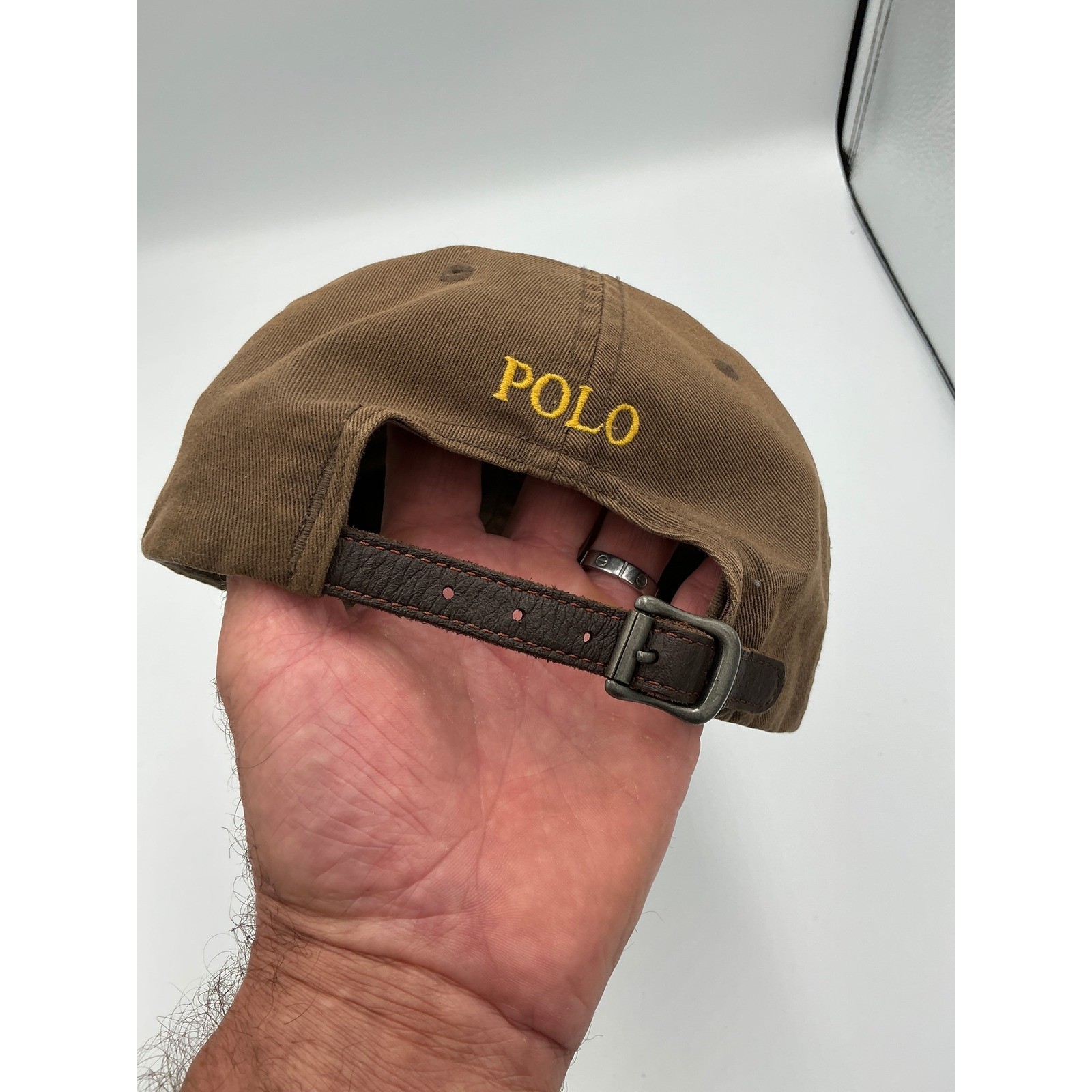 Polo Ralph Lauren Brown Yellow Pony Baseball Cap Leather Strap Dad Hat OSFA