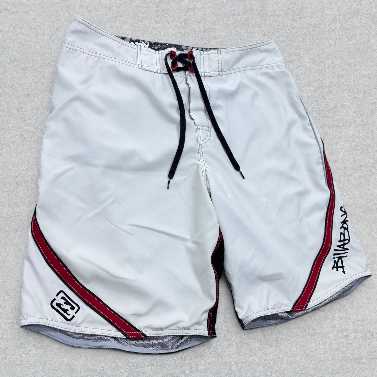 Vintage Billabong Andy Irons Boardshorts Mens 36 White Red Rising Sun Lined Y2K