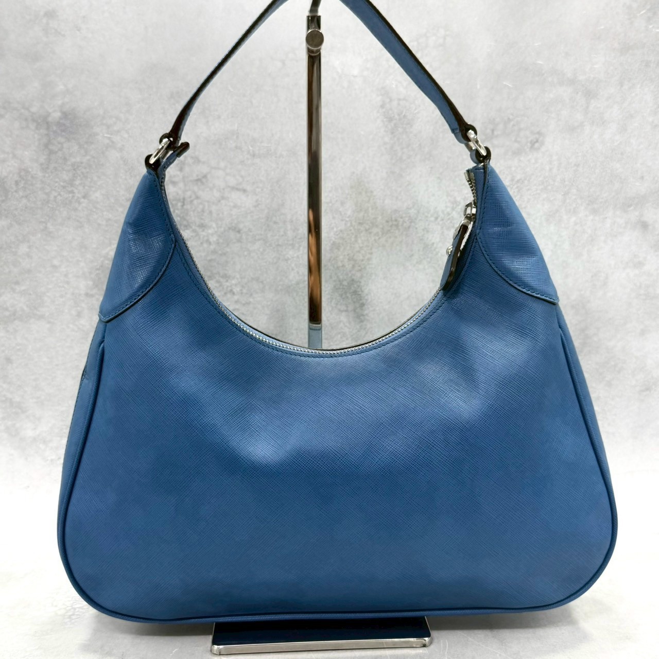 Salvatore Ferragamo Blue Saffiano Leather Hobo Shoulder Bag Gancini Italy Women