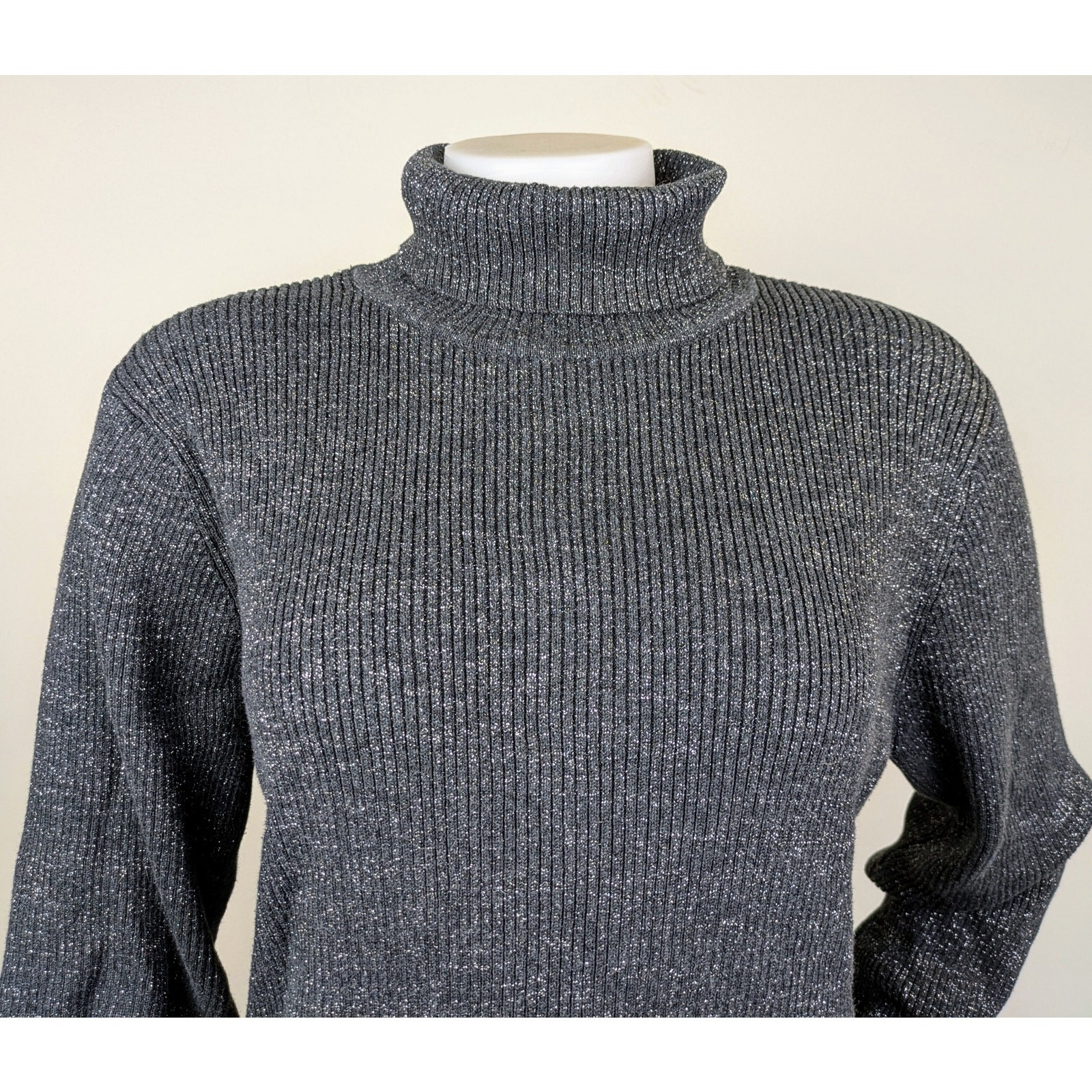 Jeanne Pierre Woman Turtleneck Sweater 2X Dark Gray Silver Sparkle Holiday