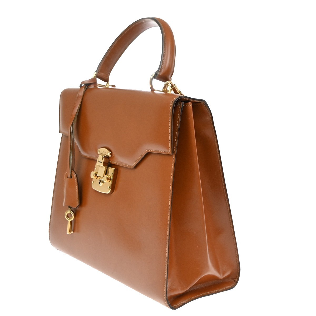 GUCCI Lady Lock 2Way Shoulder Hand Bag Leather Brown Gold Italy 76CB076