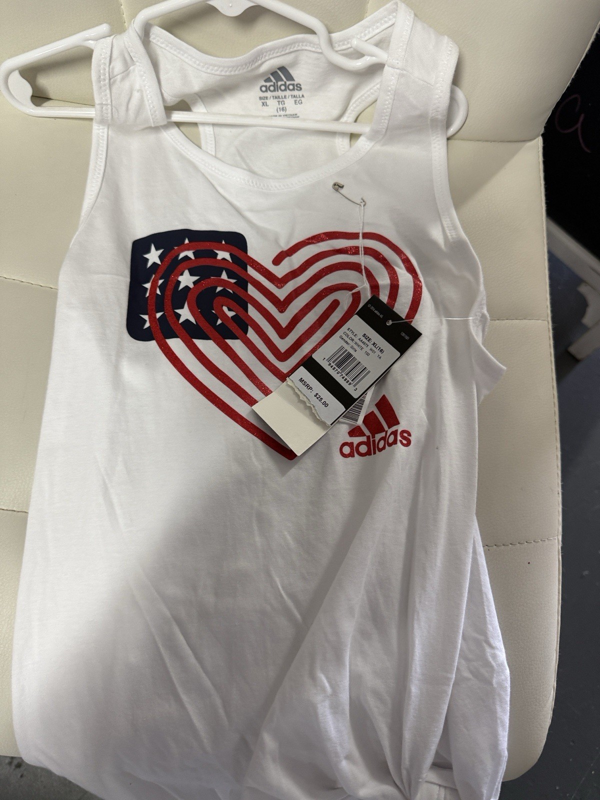 adidas Women’s XL White Cotton Lightweight Scoop Neck Patriotic Graphic Tank