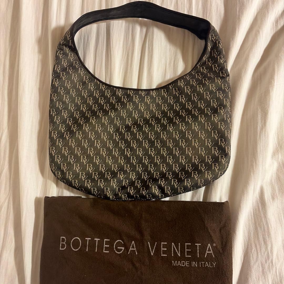 Good Condition Bottega Veneta BV Pattern Shoulder Bag Canvas x Leather Brown