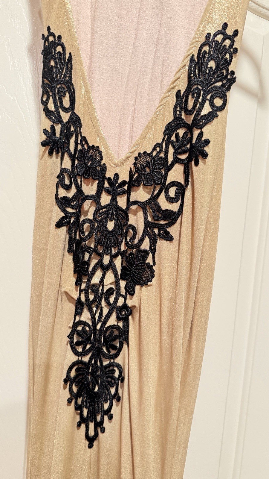 BBY Butterfly Collection Gold Metallic Maxi Gown Lace Plunge Dress EU 36 US 4