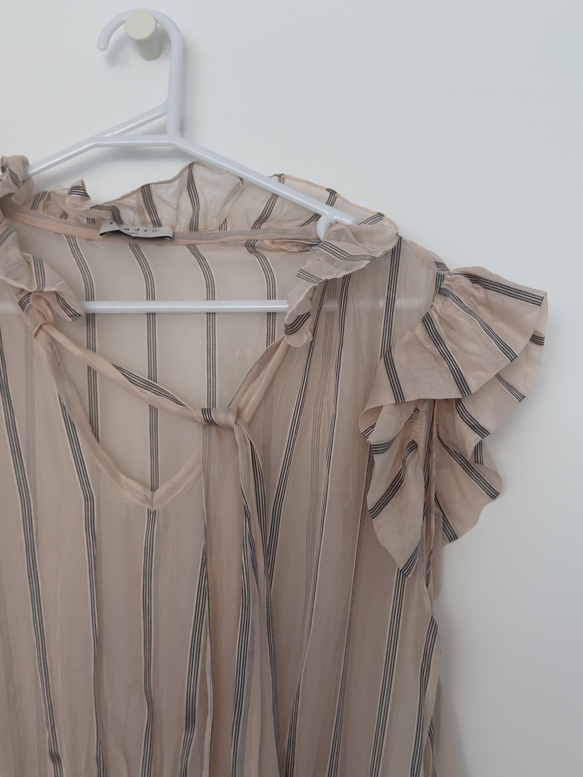 NWOT Sandro Pink Stripe Silk Ruffled Maki Midi Dress. Size 40. Stunning ✨