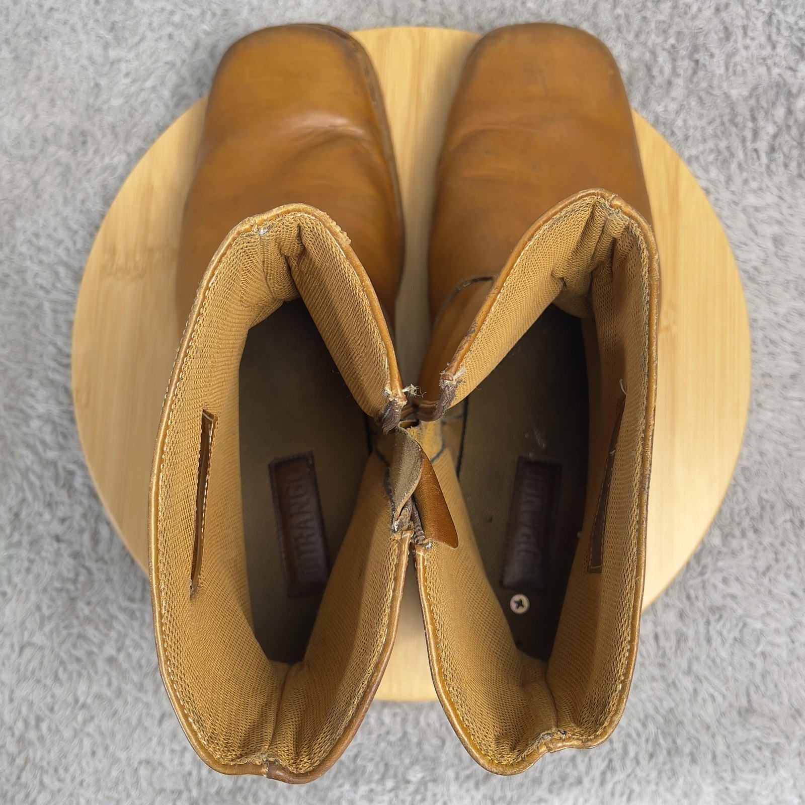 Vintage Durango Boots Mens 13 D Tan Oil Leather Side Zip Square Toe Brazil 25608