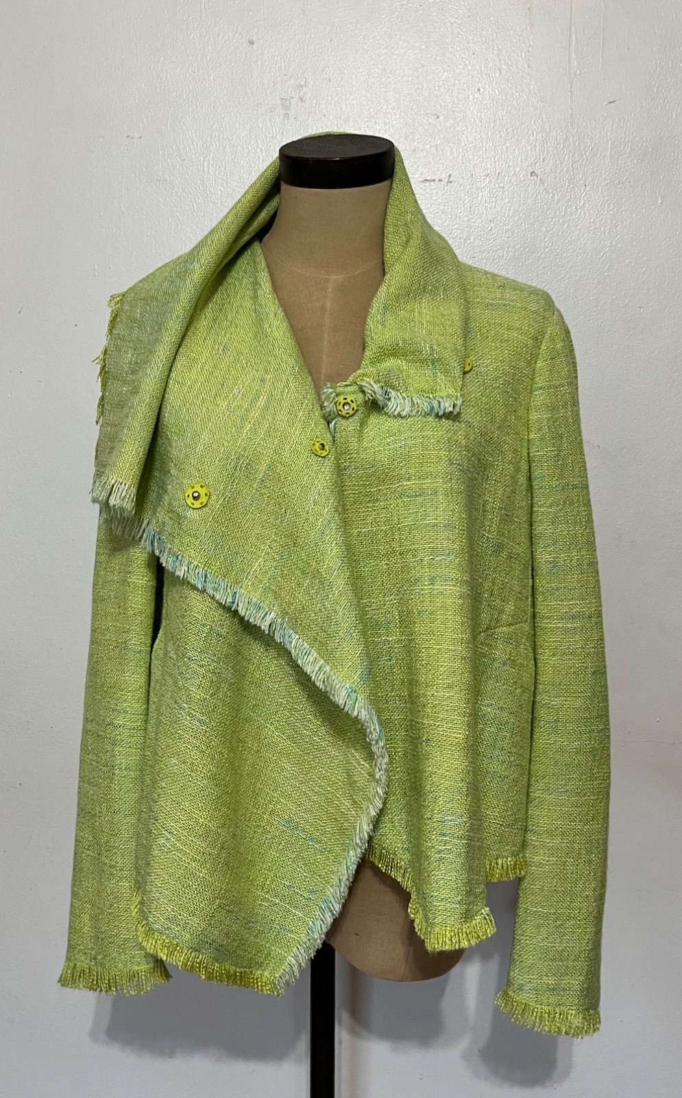 ANNE KLINE Lime Green Textured Soft Jacket with Fringe – Size 10 (runs small)