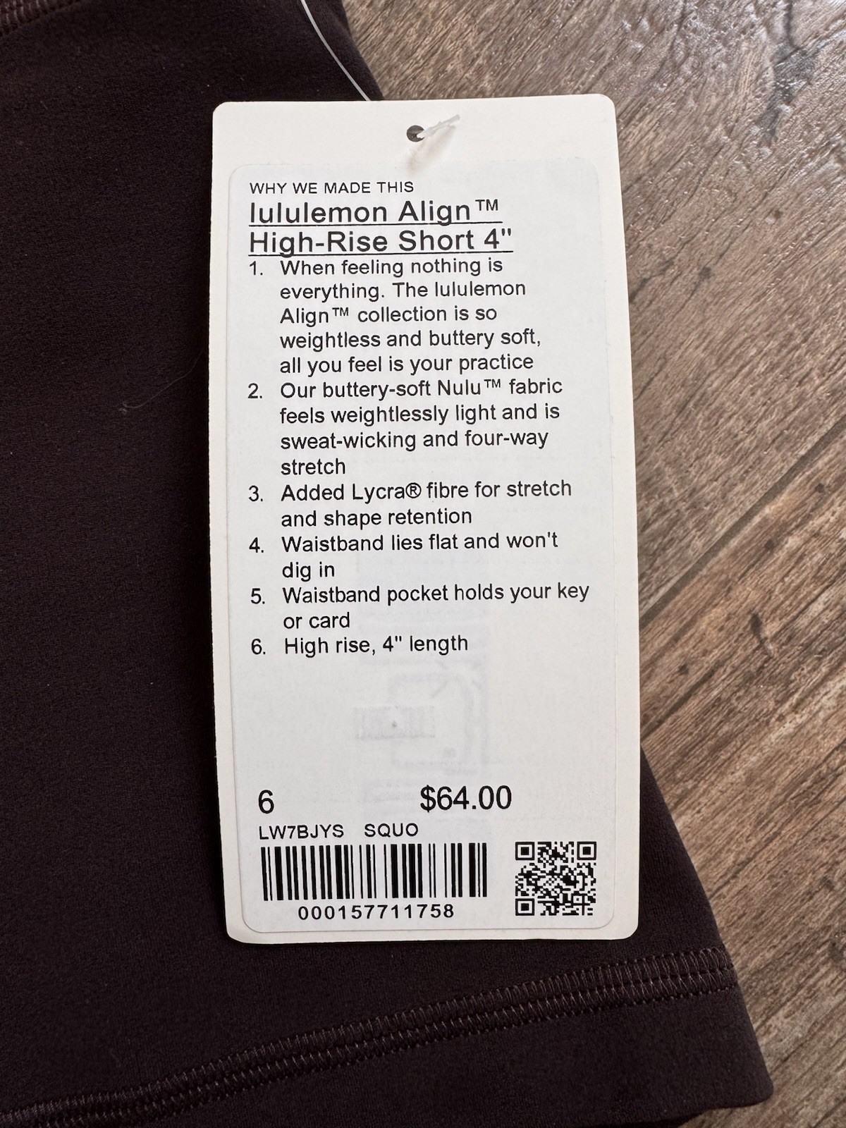 Lululemon Align High-Rise 4″ Yoga Shorts Brown Sequoia NWT SIZE 6