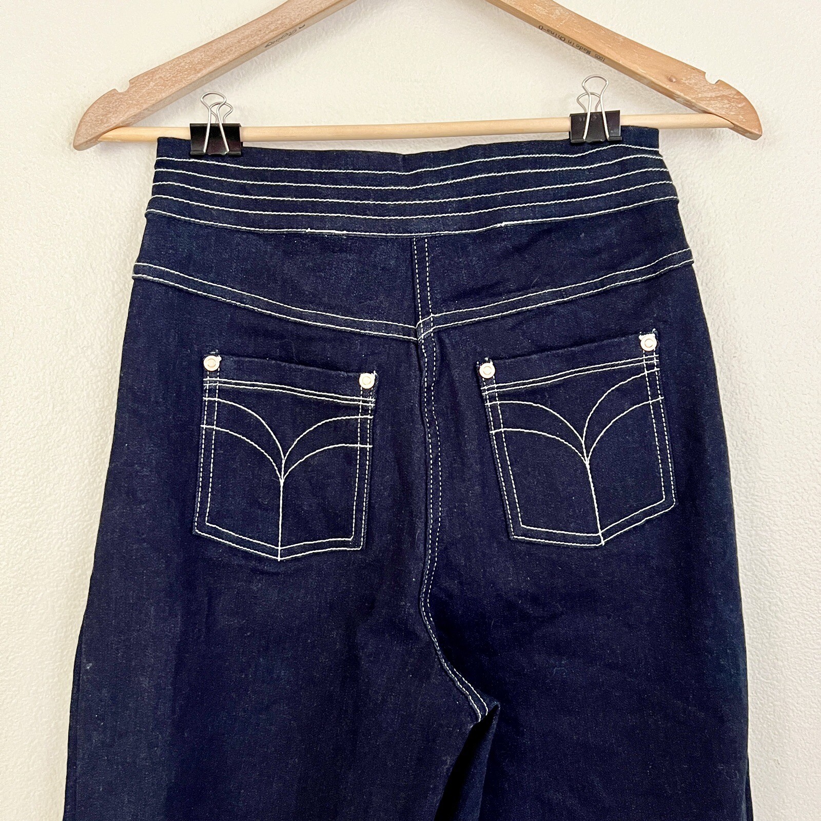 NWT ALICE MCCALL Deep Sea Indigo Blue Contrast Stitch Wide Leg Denim Pants US 4