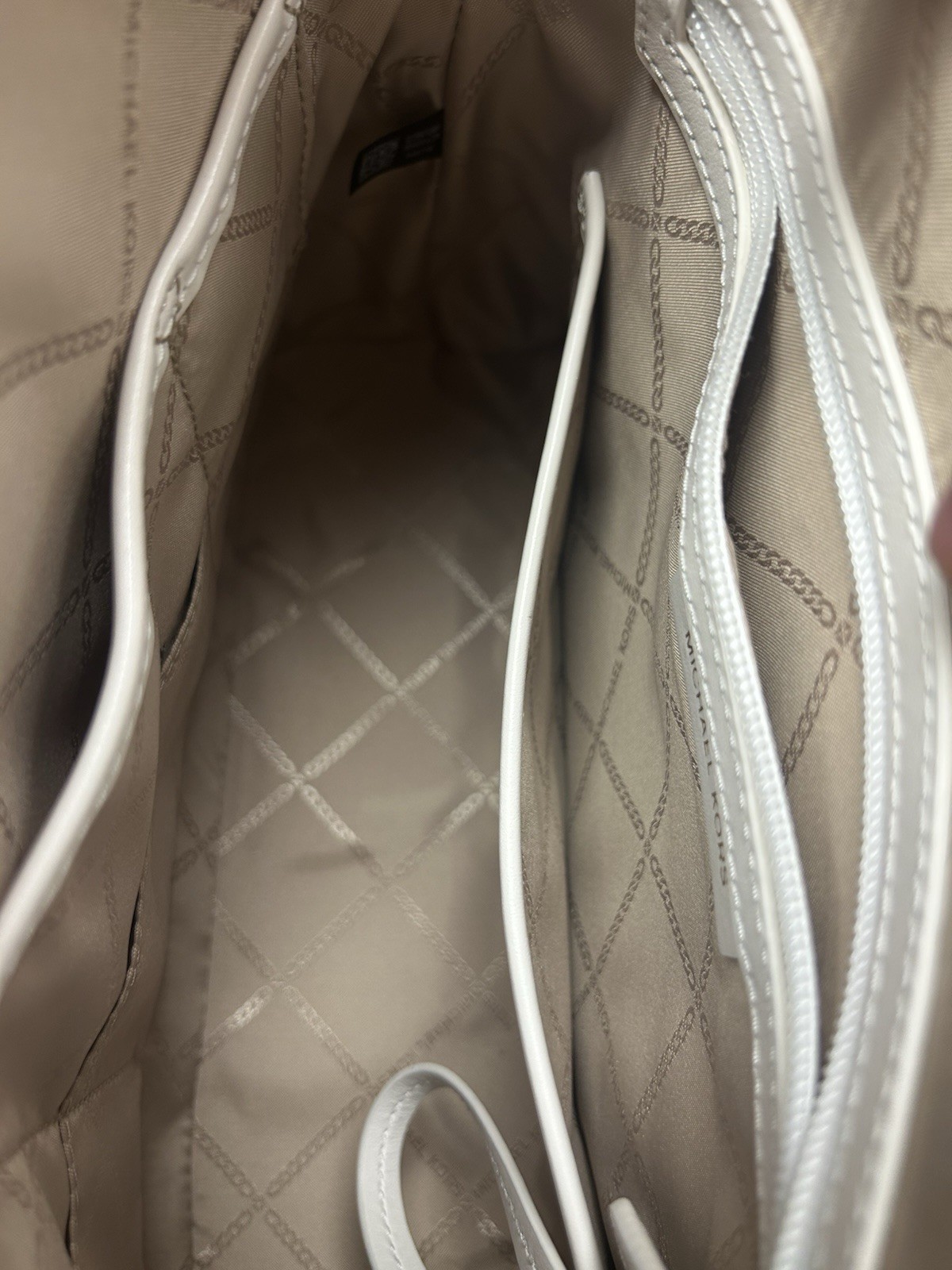 Michael Kors Beige/White Crocodile Embossed Satchel Zip Gold Hardware Strap