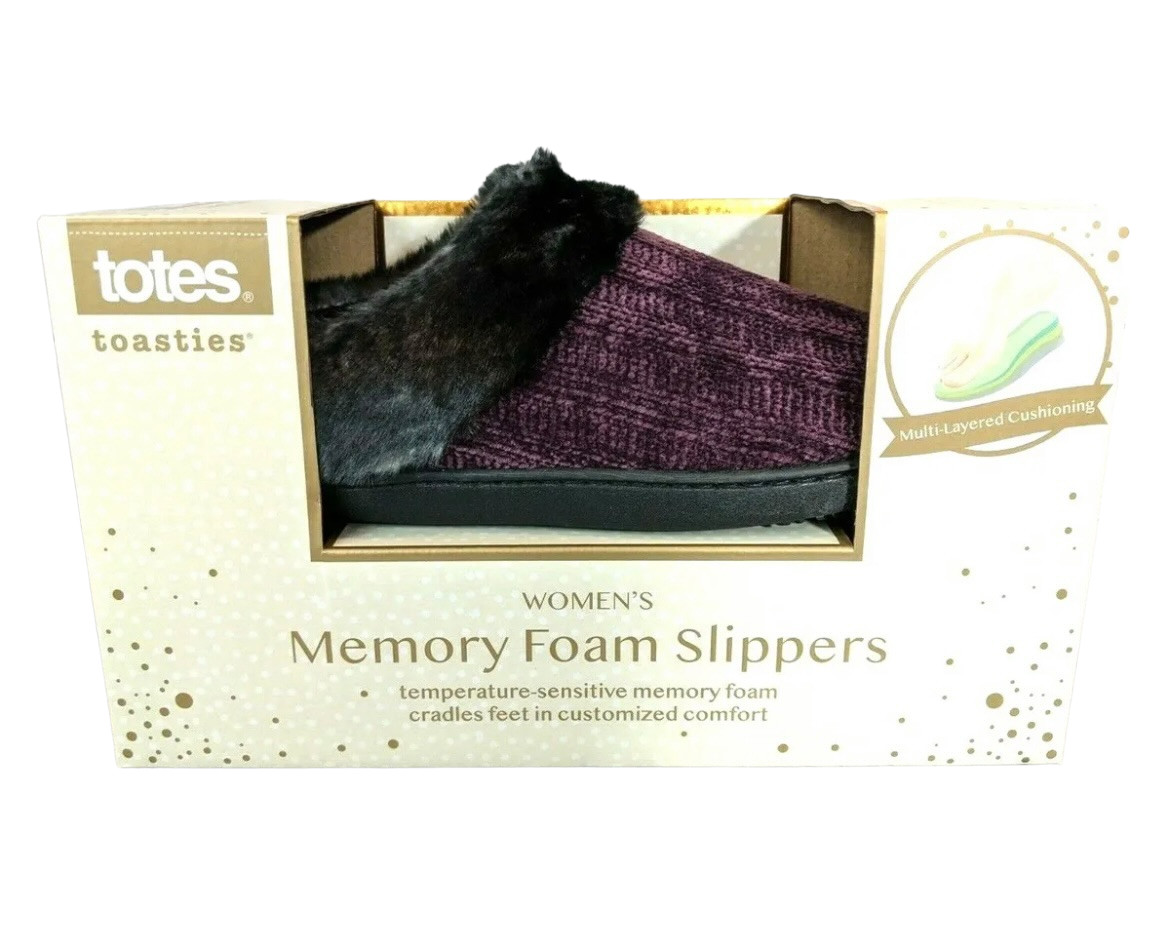 Totes Women’s Fur Trim Purple w Memory Foam Hoodback Clog Slipper XL 9-10 NWT
