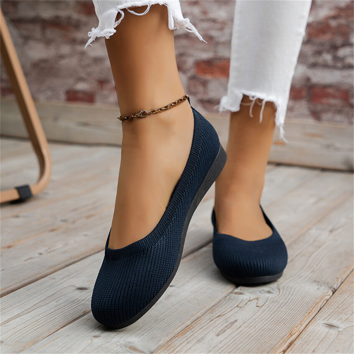 Women’s Ballet Flat Dressy Casual Knit Shoes Slip On Round Toe Women Mesh Flats