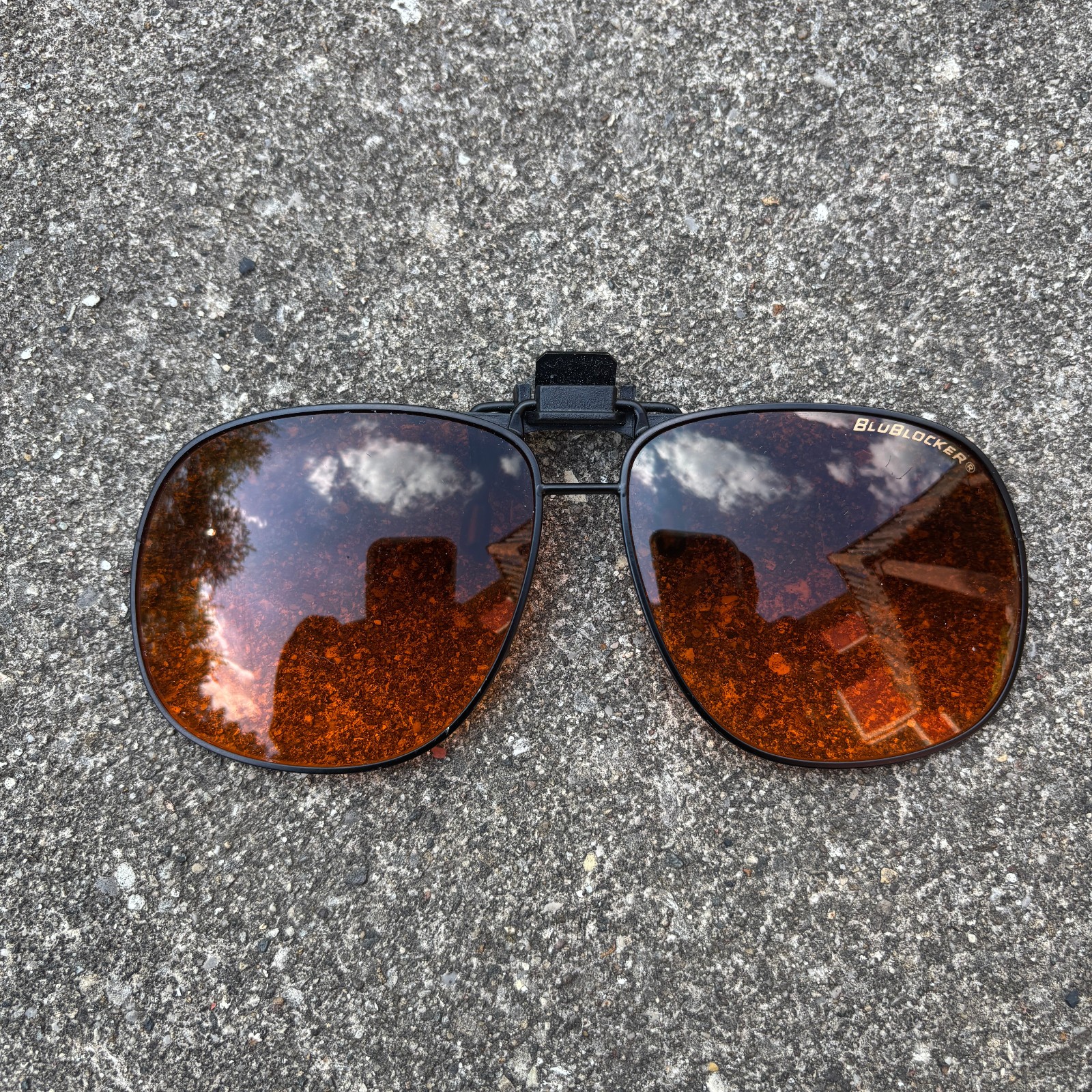 Vintage BlueBlocker Aviator Clip-on Sunglasses High Resolution Black Metal Frame