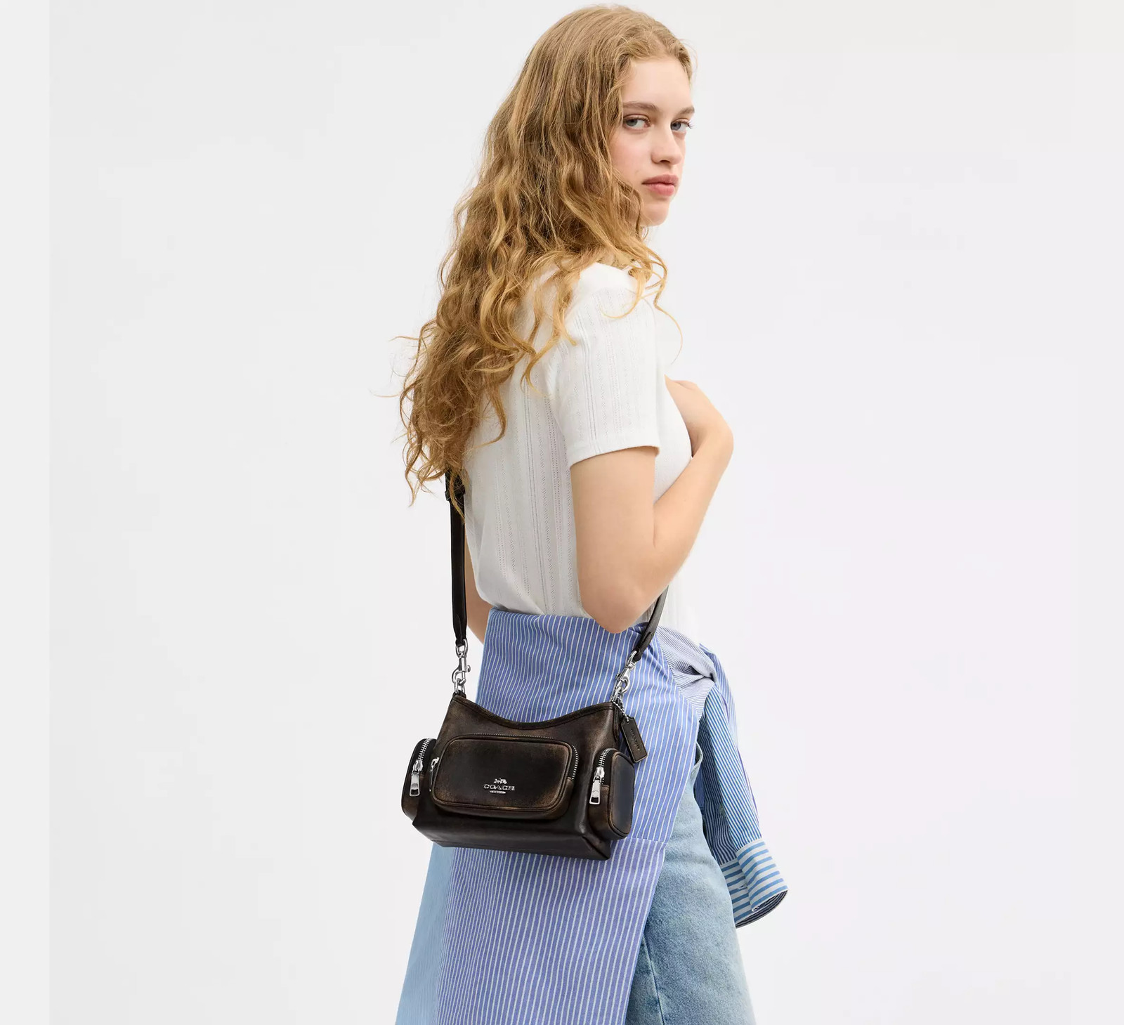 COACH Laurel Shoulder Bag 22 Pockets Loved Leather CEU27 SVPMZ Auth New – Fast!!