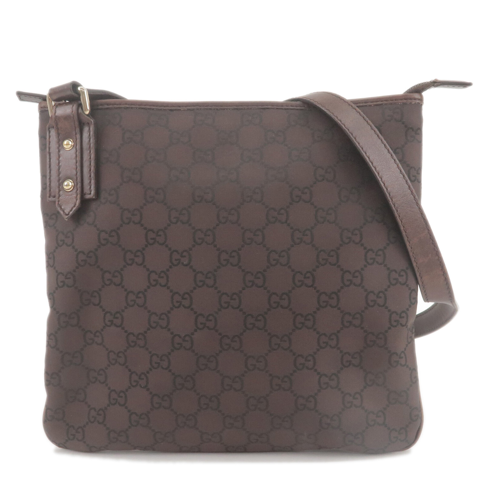 GUCCI GG Shoulder Bag Purse Brown Nylon Leather 257246 Auth Used