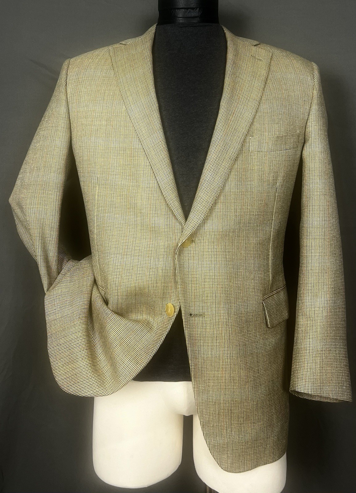 Paul Stuart Samuelsohn Wool Silk Weave Golden Beige Plaid Blazer Sport Coat 46L
