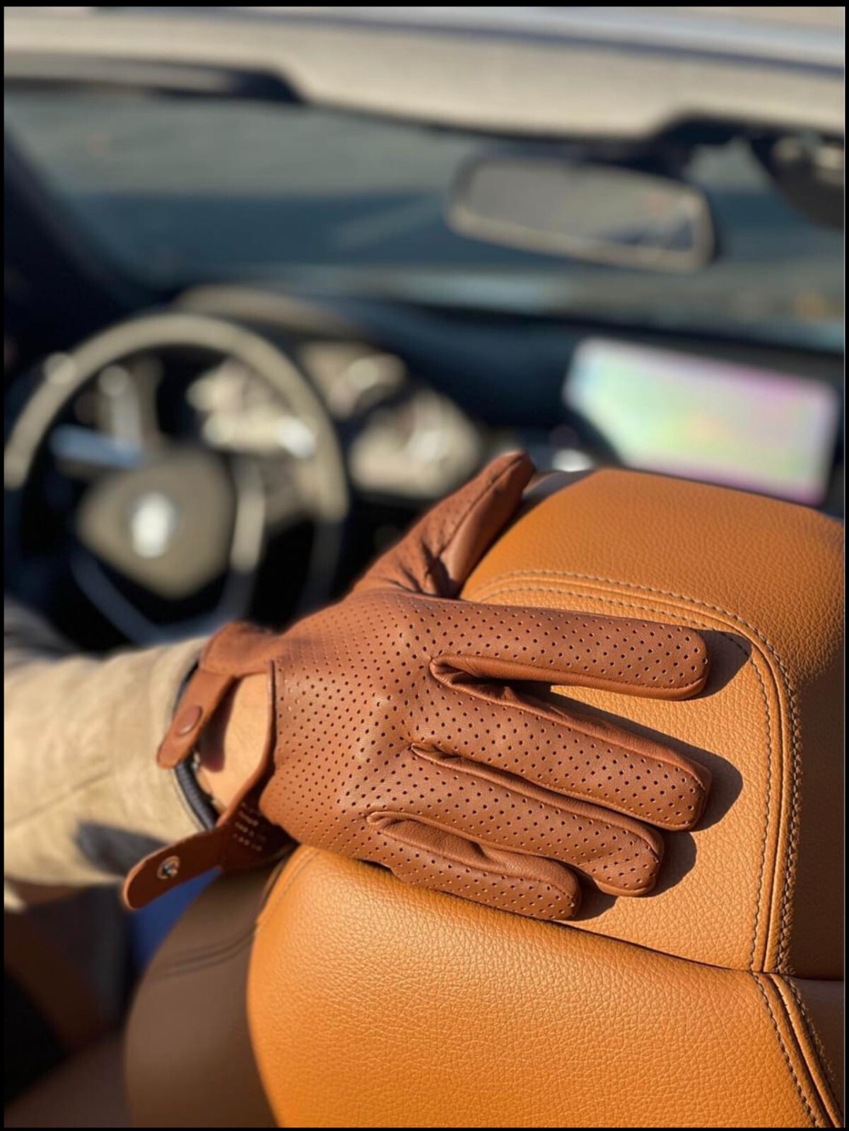 Driving Gloves Car Motorcycle Biker Genuine Leather Police Driver Glove Brown-A4
