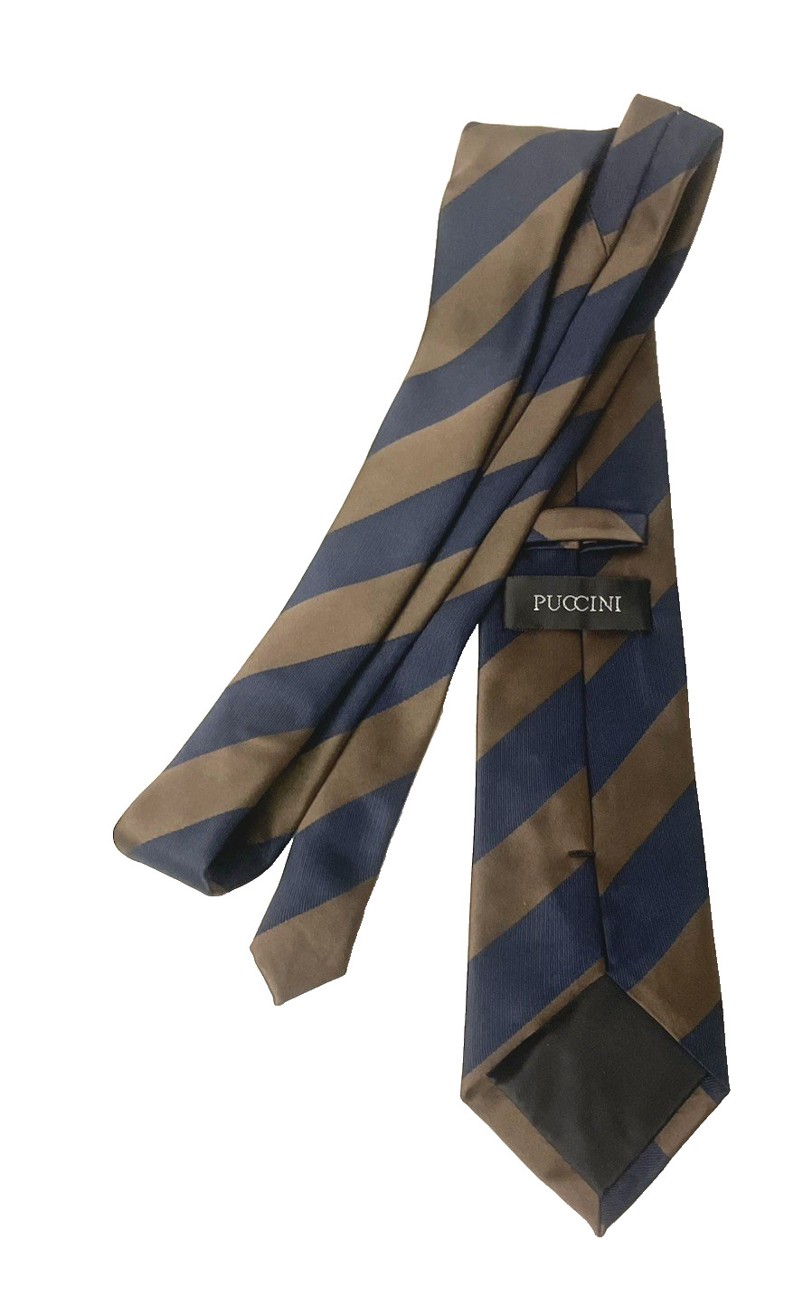 Puccini Men’s 58 in Microfiber Navy Blue Brown Diagonal Striped Classic Necktie