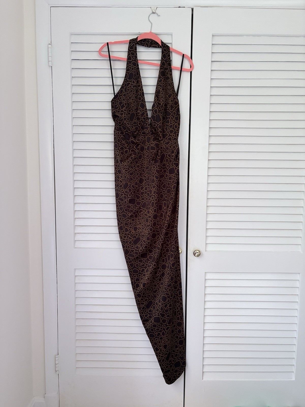 House of Harlow 1960 x Revolve Halter Maxi Dress M Brown Animal Print NWT