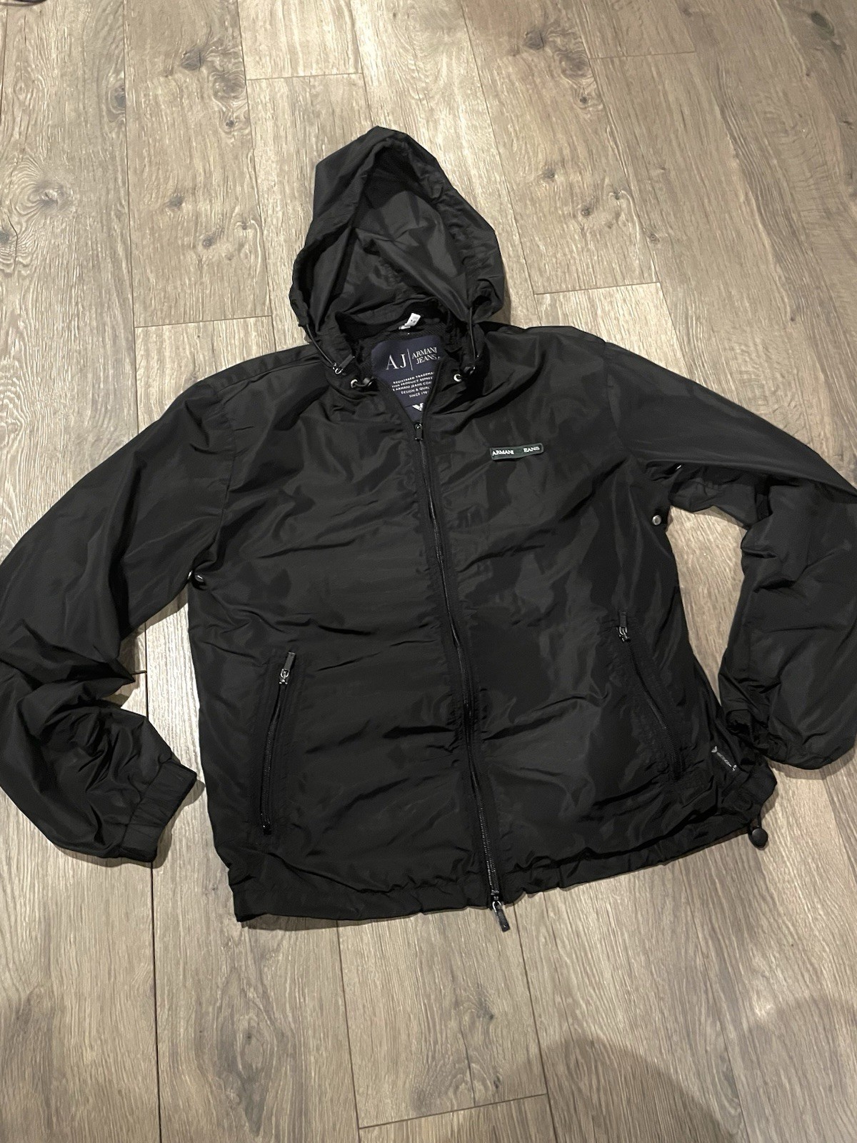Armani Jeans Men’s Black Hooded Full Zip Puffer Jacket Size M Short