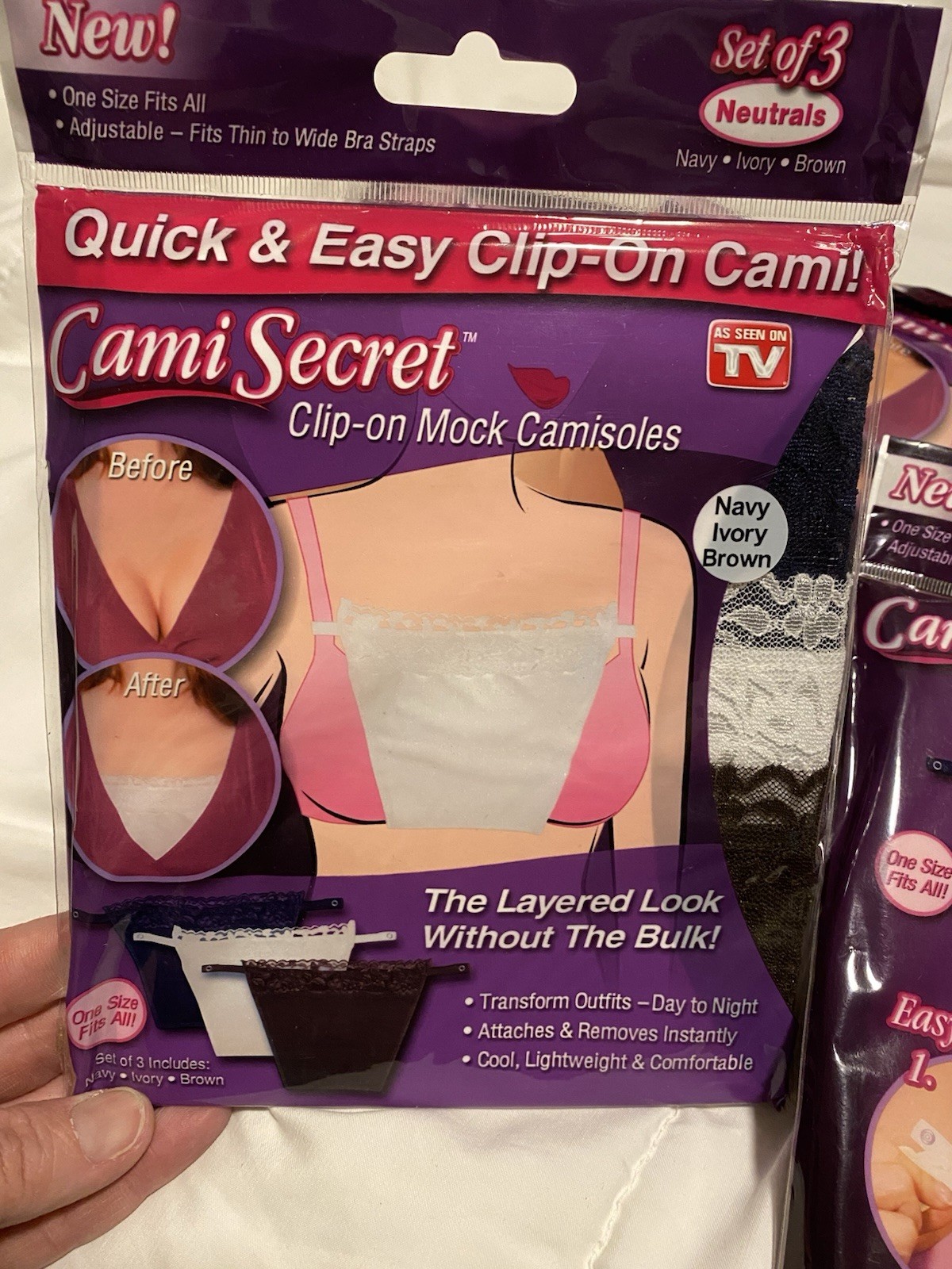 Cami Secret Clip on Mock Camisoles 3Pack Brown ,Navy & Ivory.