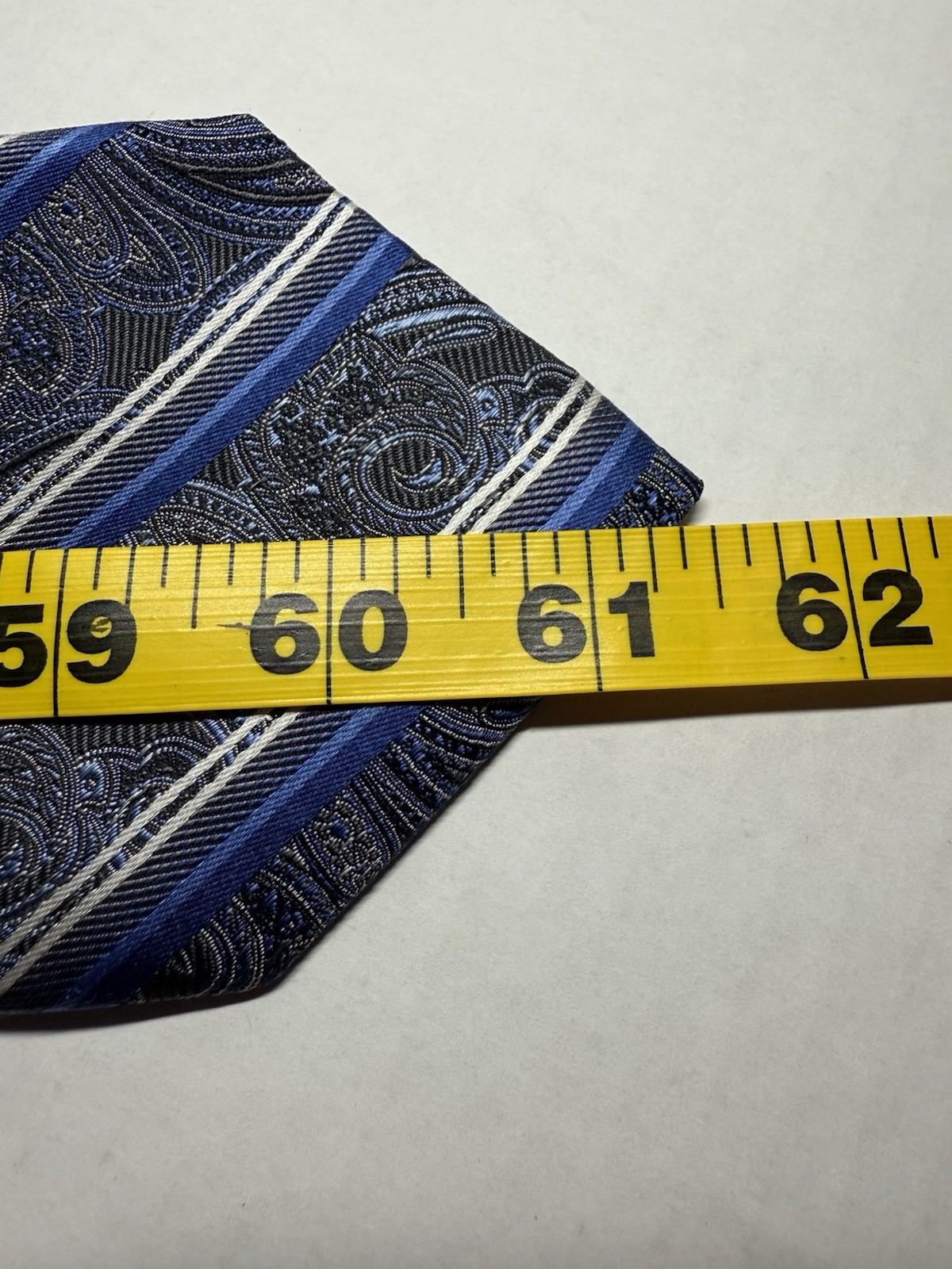 Pronto Uomo Couture Silk Tie XL Gray Blue Stripes Tonal Jacquard Paisley EUC