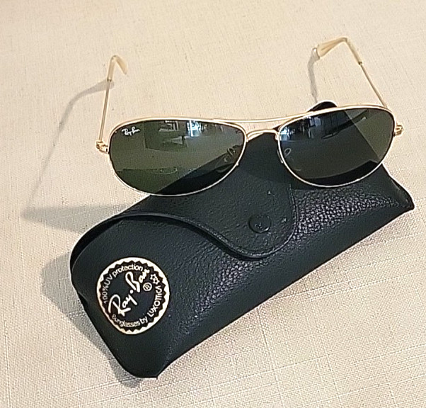 RAY BAN GOLD POLARIZED GLASS LENS COCKPIT AVIATOR SUNGLASSES And Case, Great