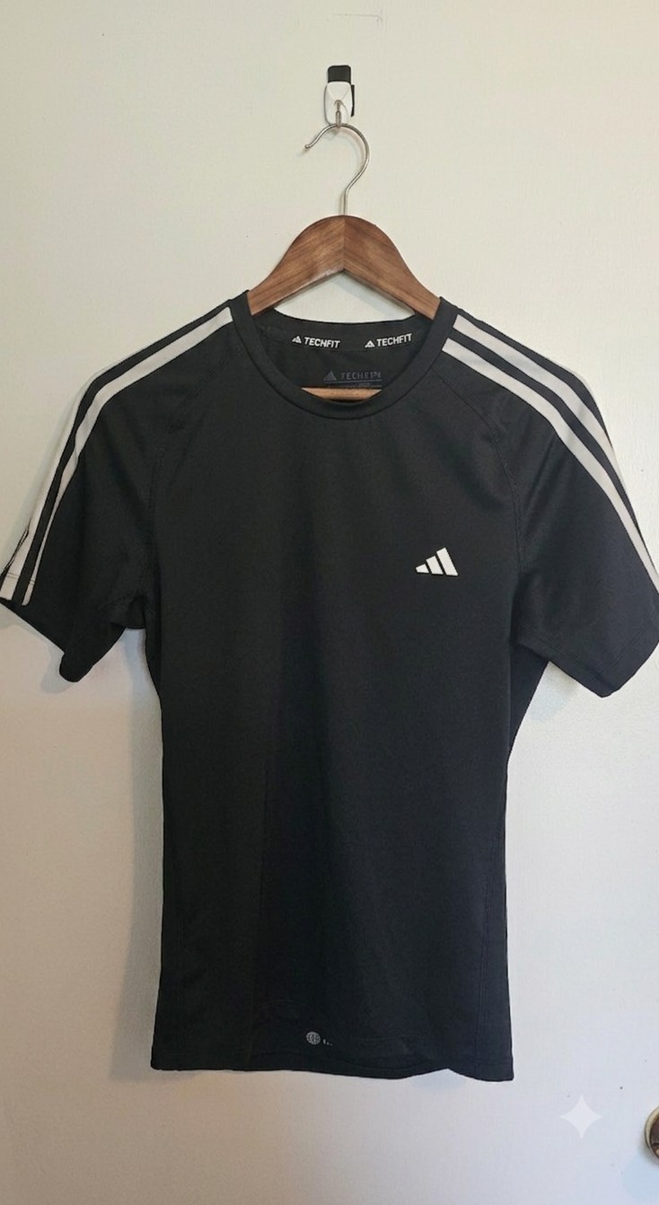 Adidas Black Shor compression Size Small White Stripe Men’s Sport Shirt