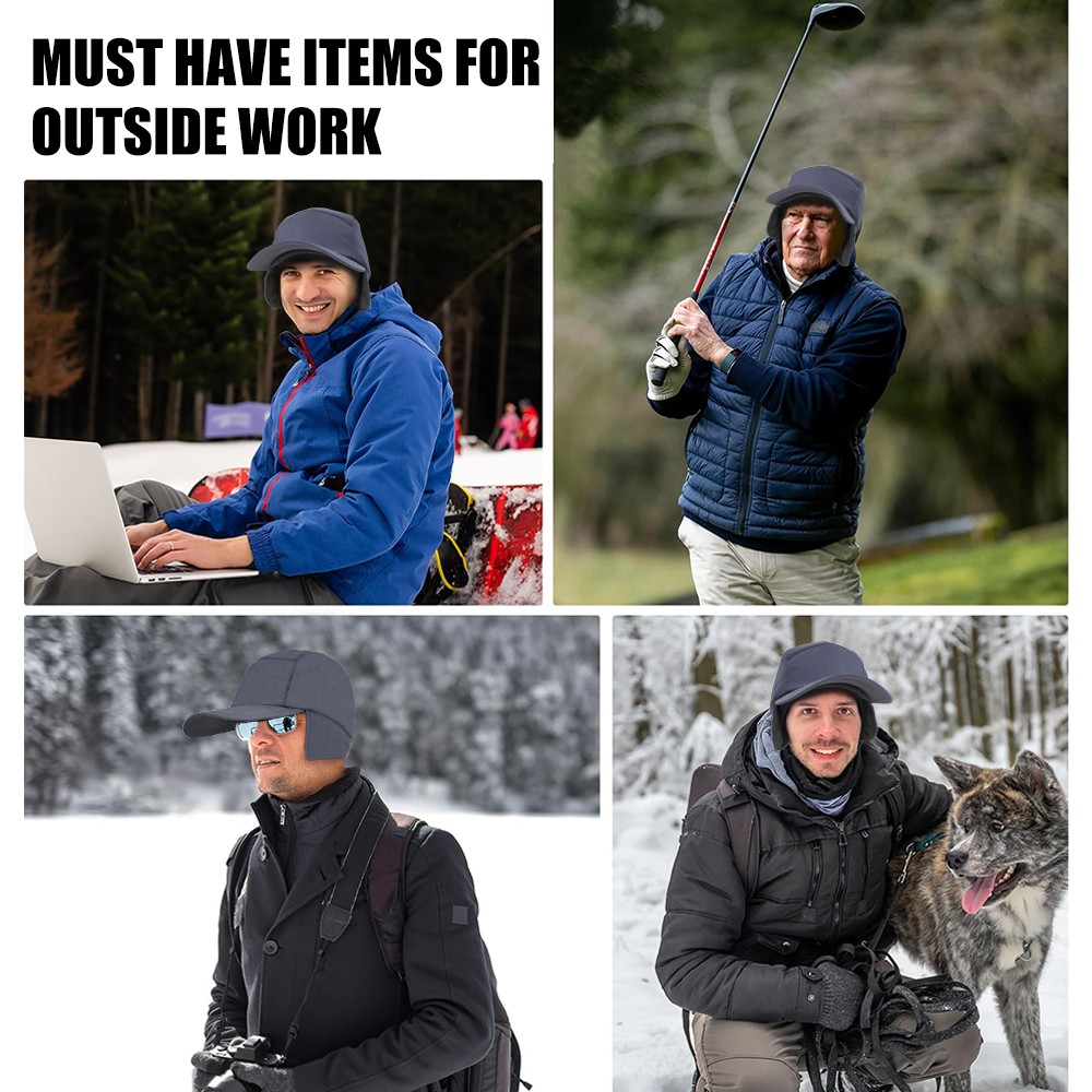 Winter Thermal Baseball Cap with Ear Flaps Warm Fleece Hat for Outdoor Men Women