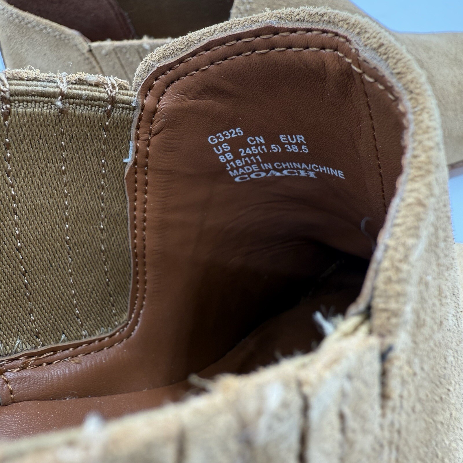 Coach Devin Suede Ankle Bootie Tan Chelsea Elastic Gore Block Heel Womens 8B