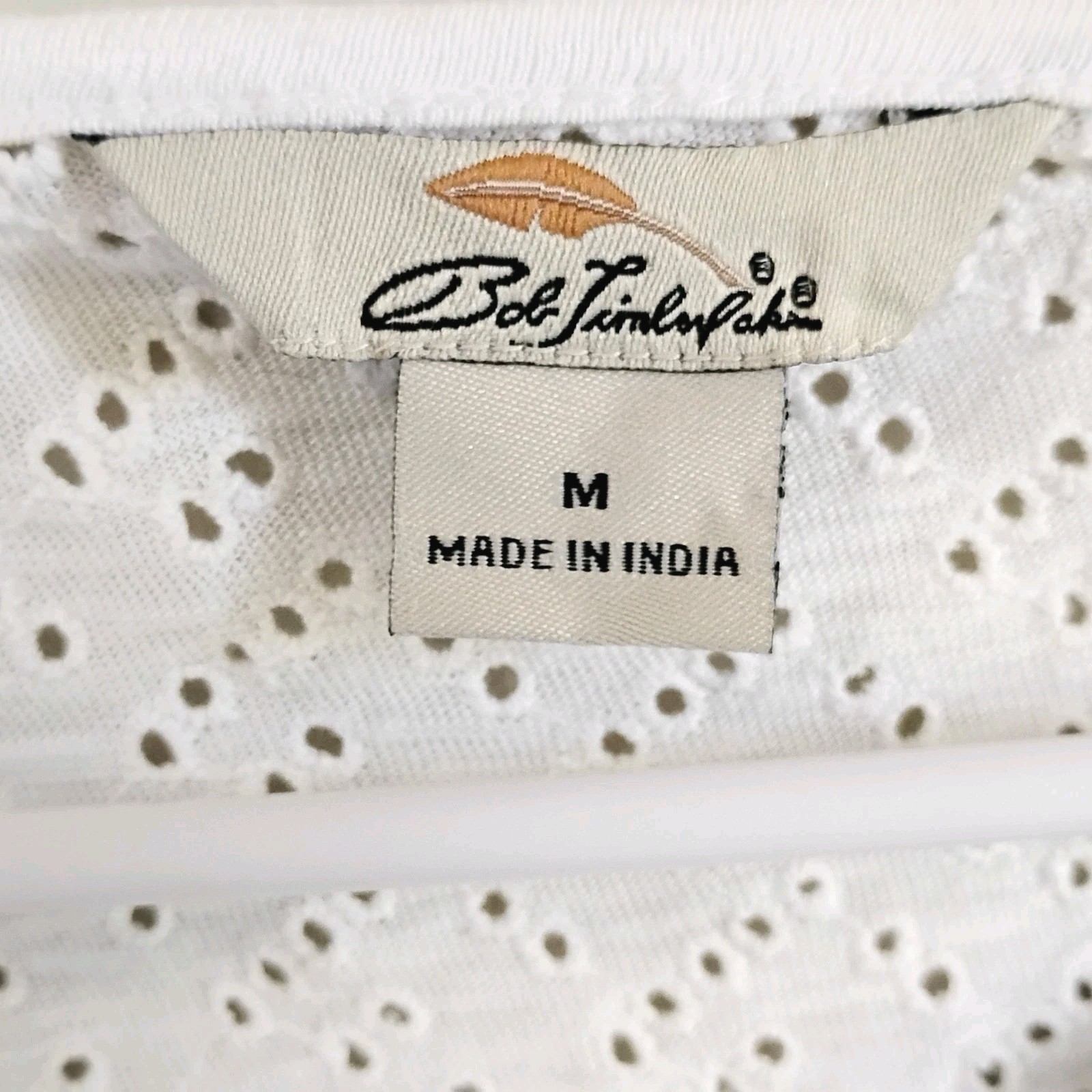 Bob Timberlake Women’s White Cotton Eyelet Top Size M V Neck Tassel Tie India