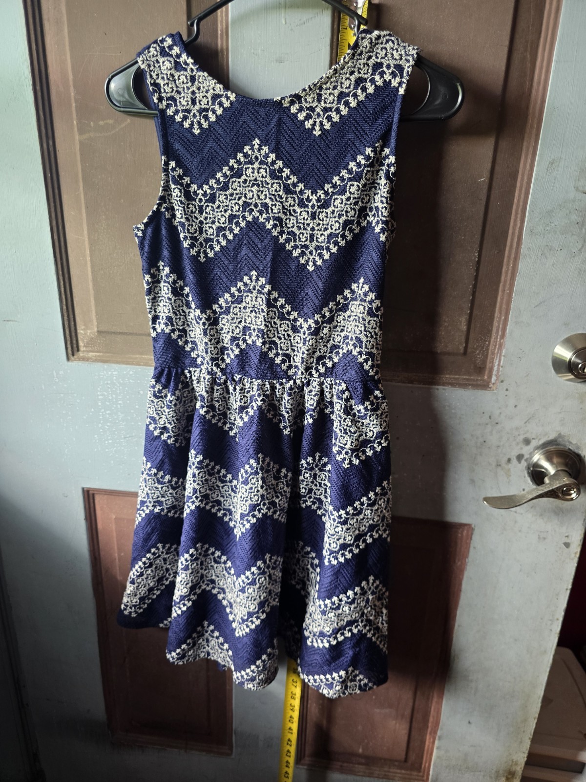 Xhilaration Women’s Navy White Chevron Embroidered Knit Fit & Flare Dress M