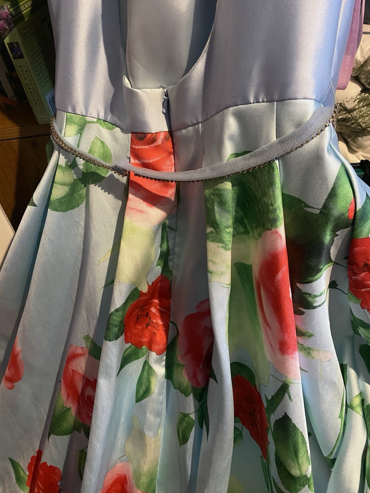 Pink by Alexia Designs Sz 8 Light Blue Satin Floral/ Pagaent Zip Ballgown Dress