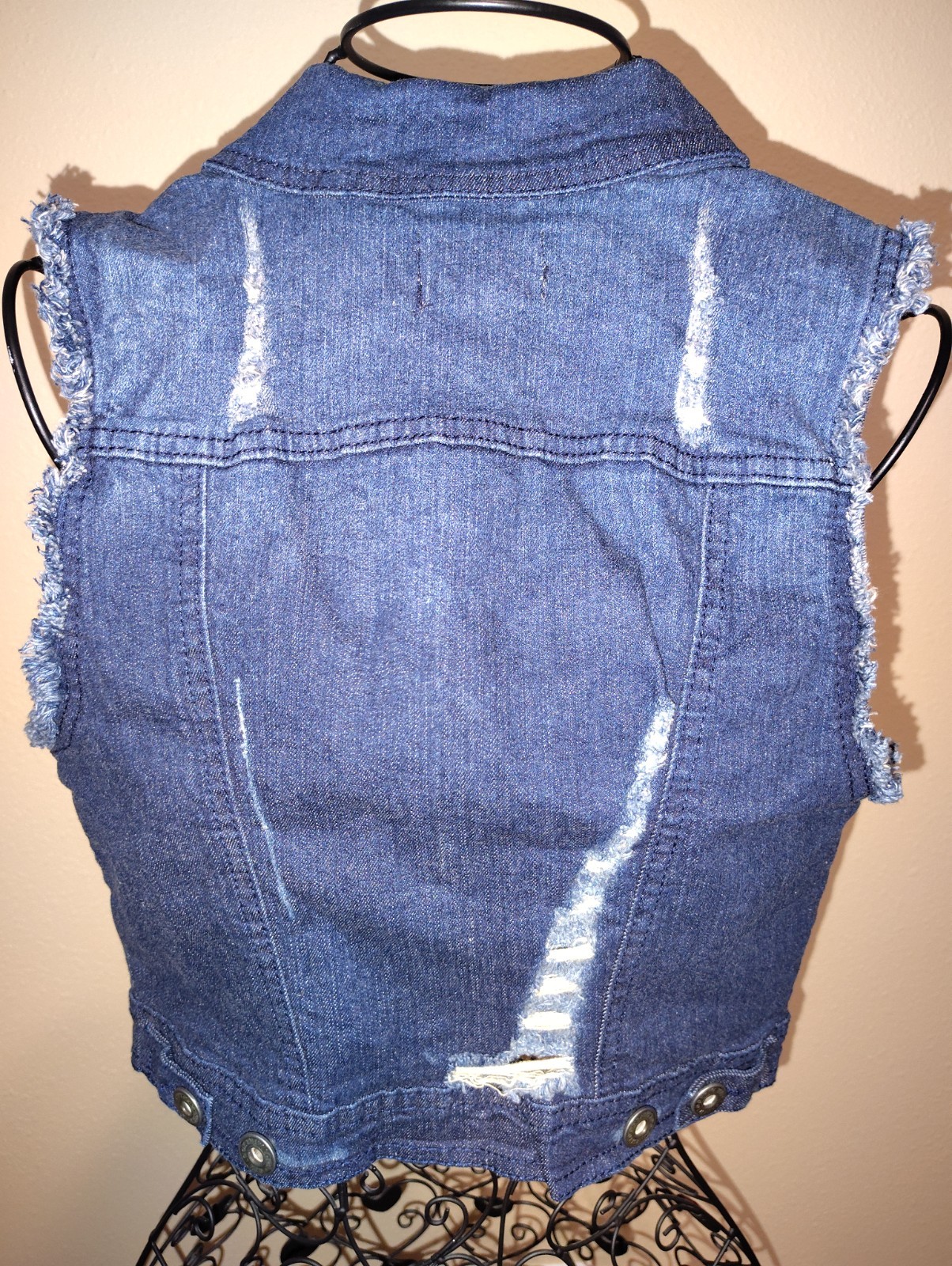 NWT New Look Distressed Denim Vest Cropped Frayed Jean Top Size S #2
