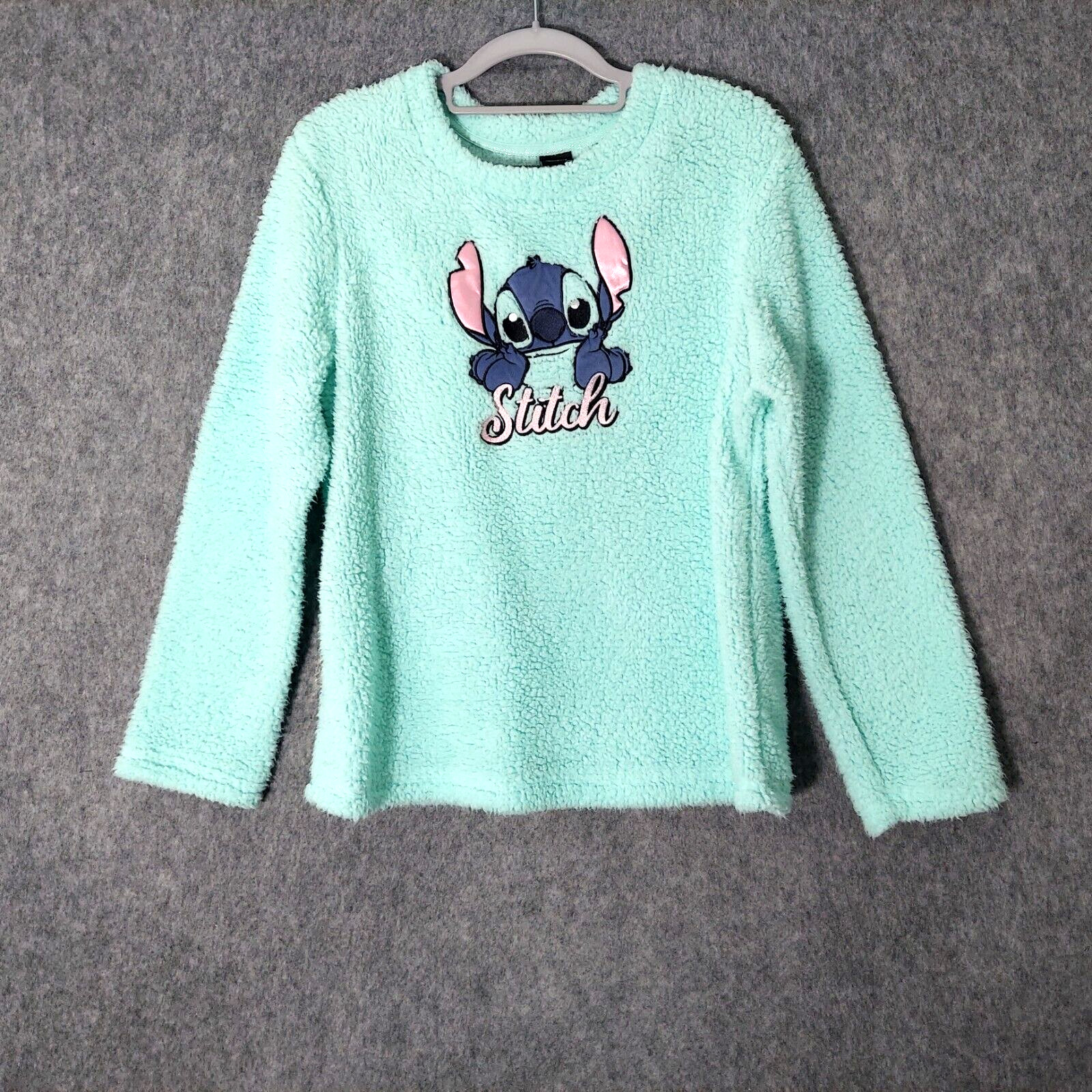 Disney Sweater S Stitch Sharpa Embroidered Long Sleeve Blue Pullover Lilo Magic