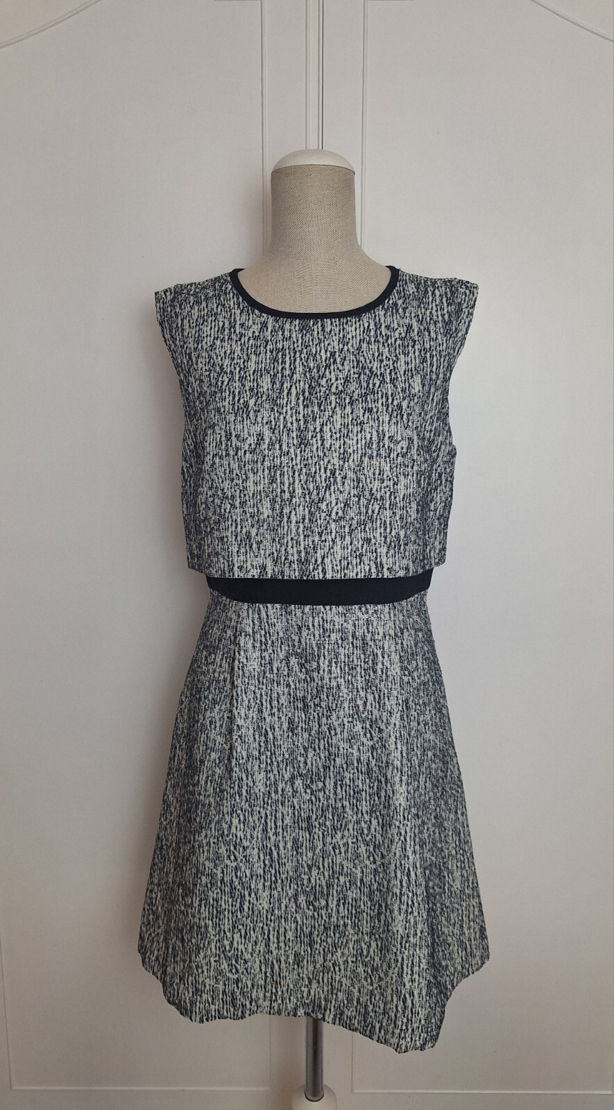OASIS Dark Blue & White Retro Style Layered Winter Dress Size 12