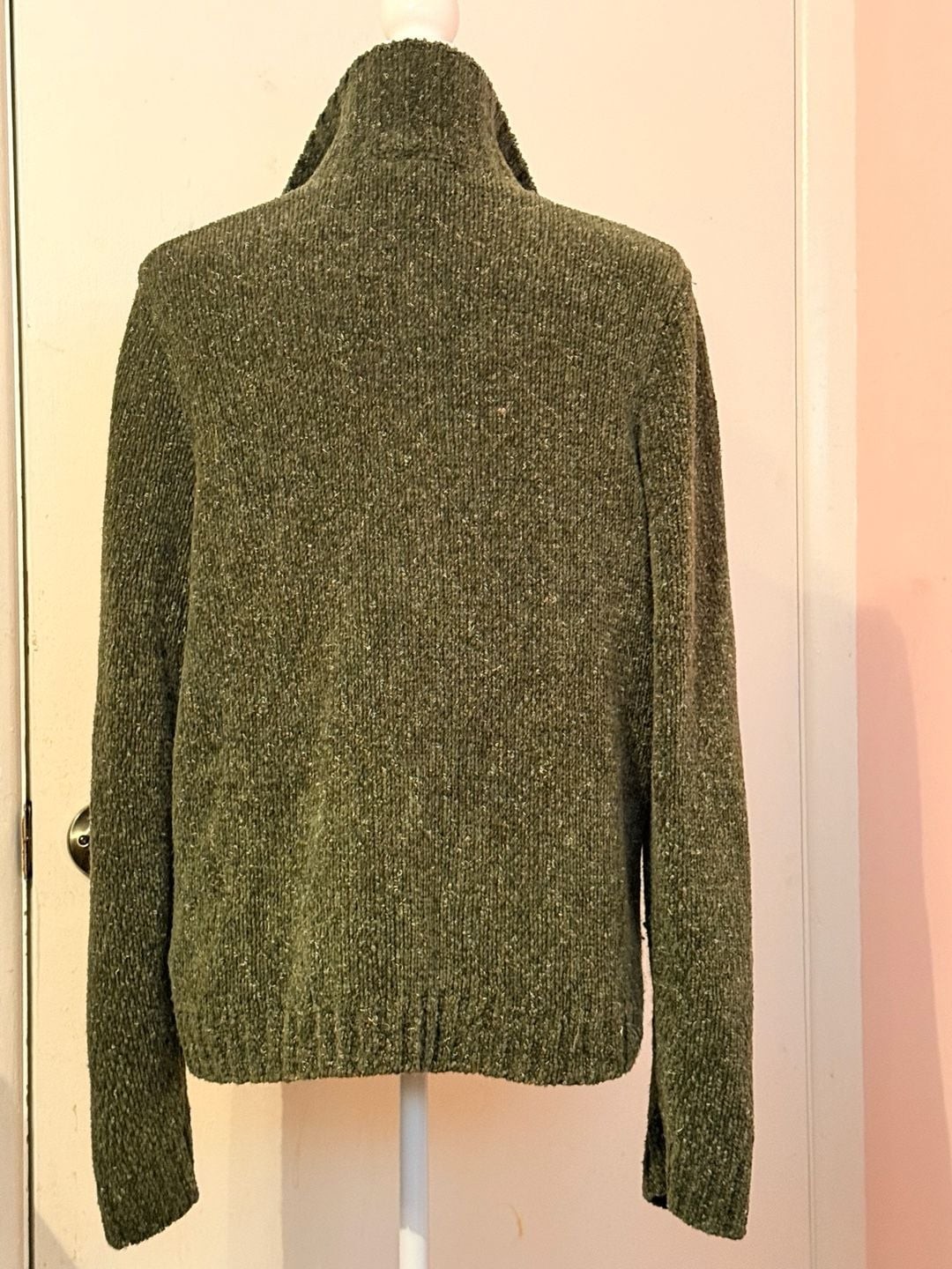 Croft & Barrow Olive Green Marled Chenille Full Zip Sweater Jacket Sweater