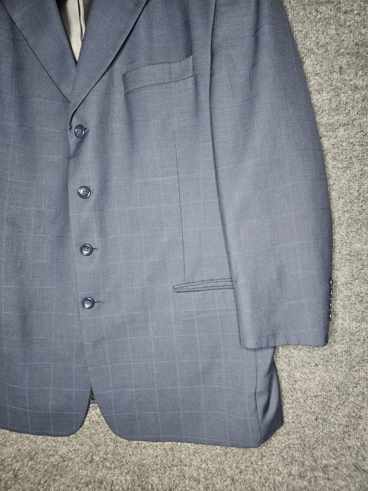 Lineage Men’s 2Pc Suit 46R Jacket 40W Pants Blue Windowpane Plaid Superior 150s