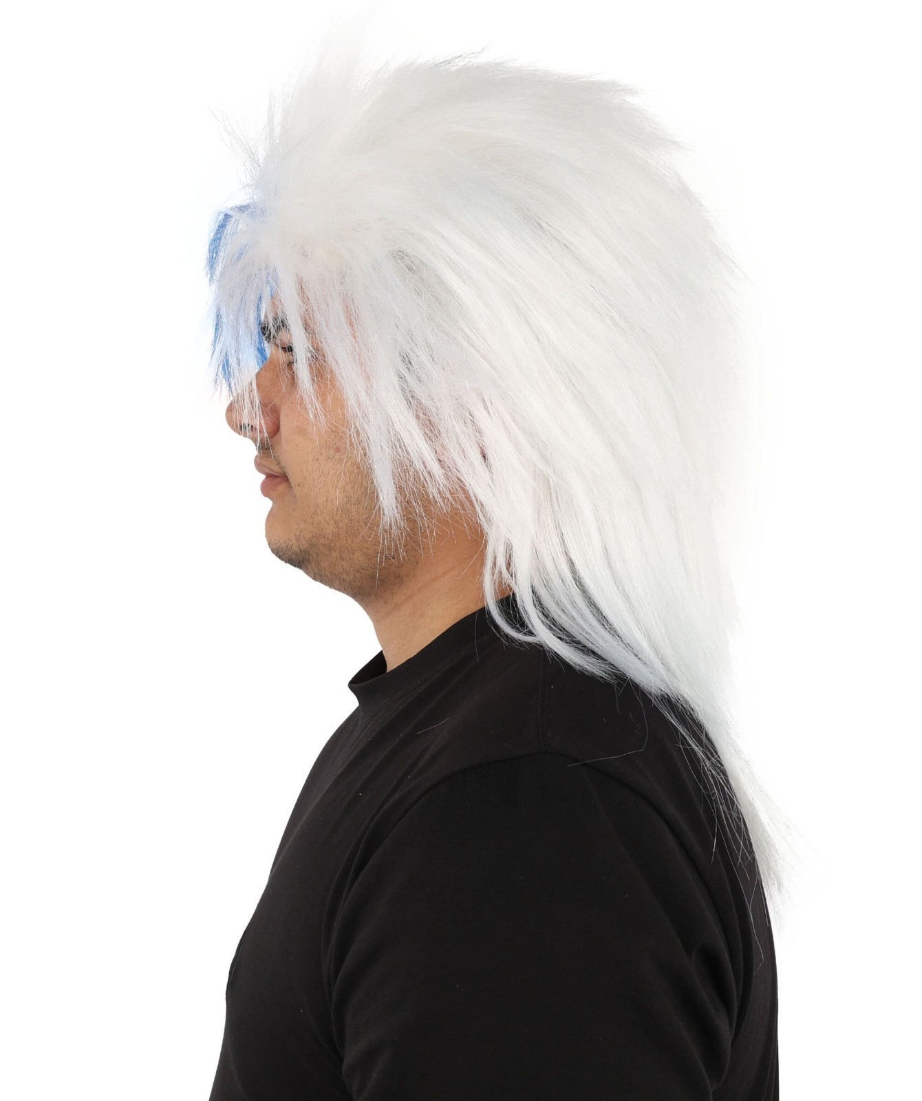 Two Tone Spirit Wig, Blue & White Messy Mullet Flame-retardant Synthetic Fiber