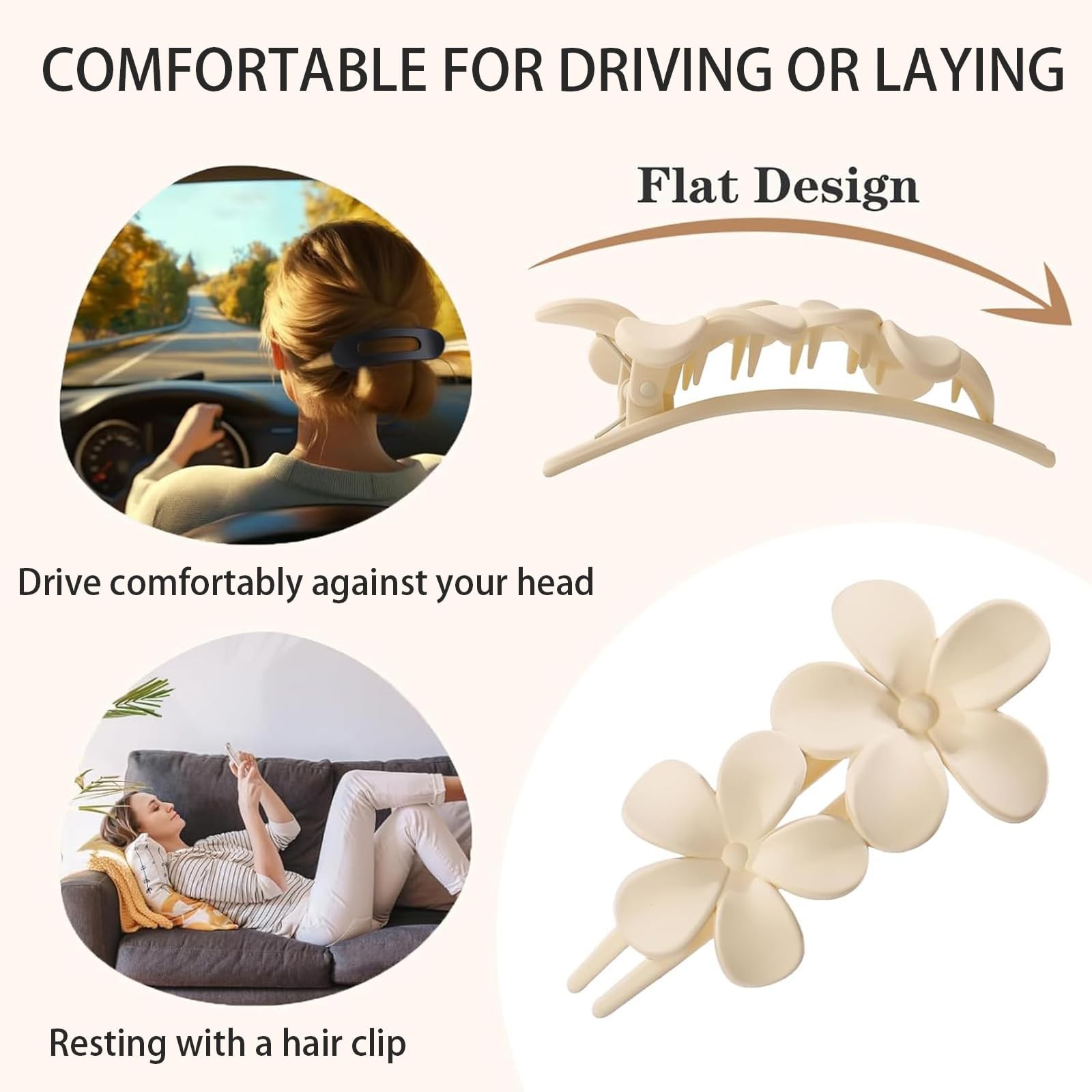 6 PCS Flat Hair Clips, Lay Claw Clips for 1 Count (Pack of 6), Tortoise