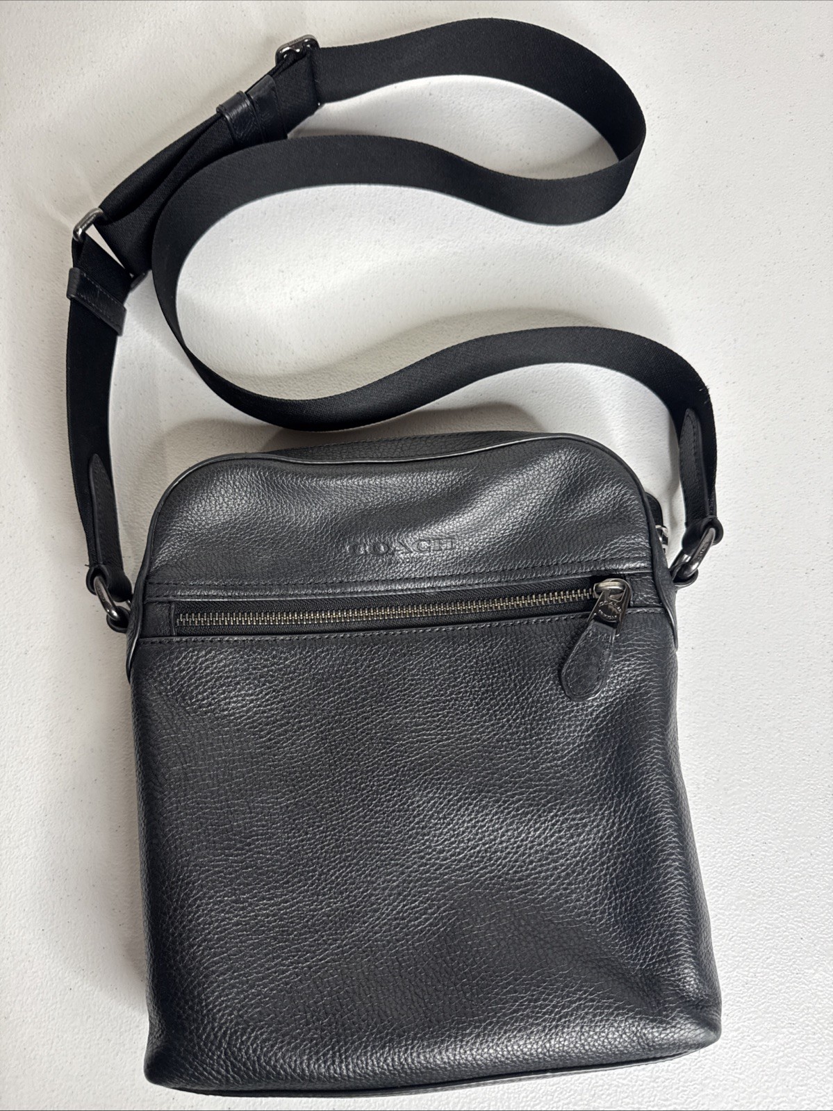 COACH 4011 Houston Flight Pebbled Black Leather Messenger Bag