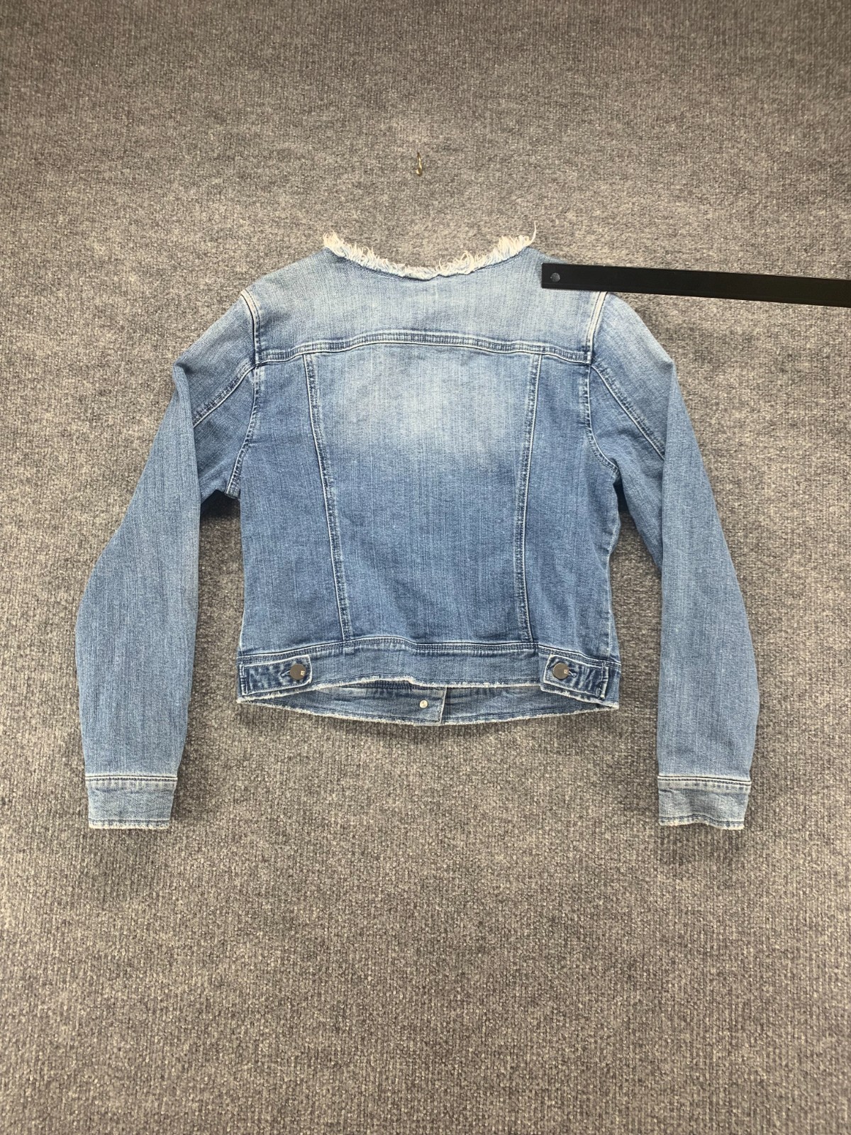Soho Jacket Womens Medium M Blue Denim Jean Button Frayed Stretch Medium Wash