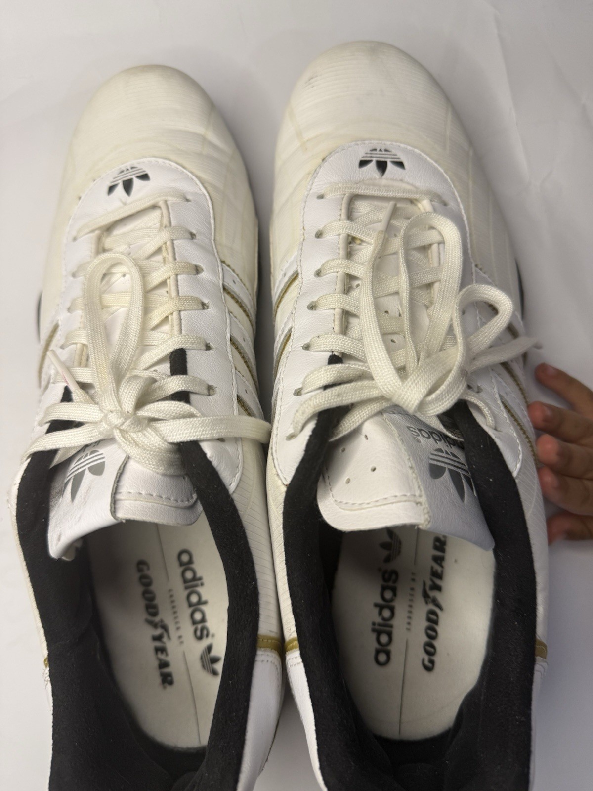 adidas Men’s Goodyear Athletic Sneakers White Black Gold Low Top Lace-Up Shoes
