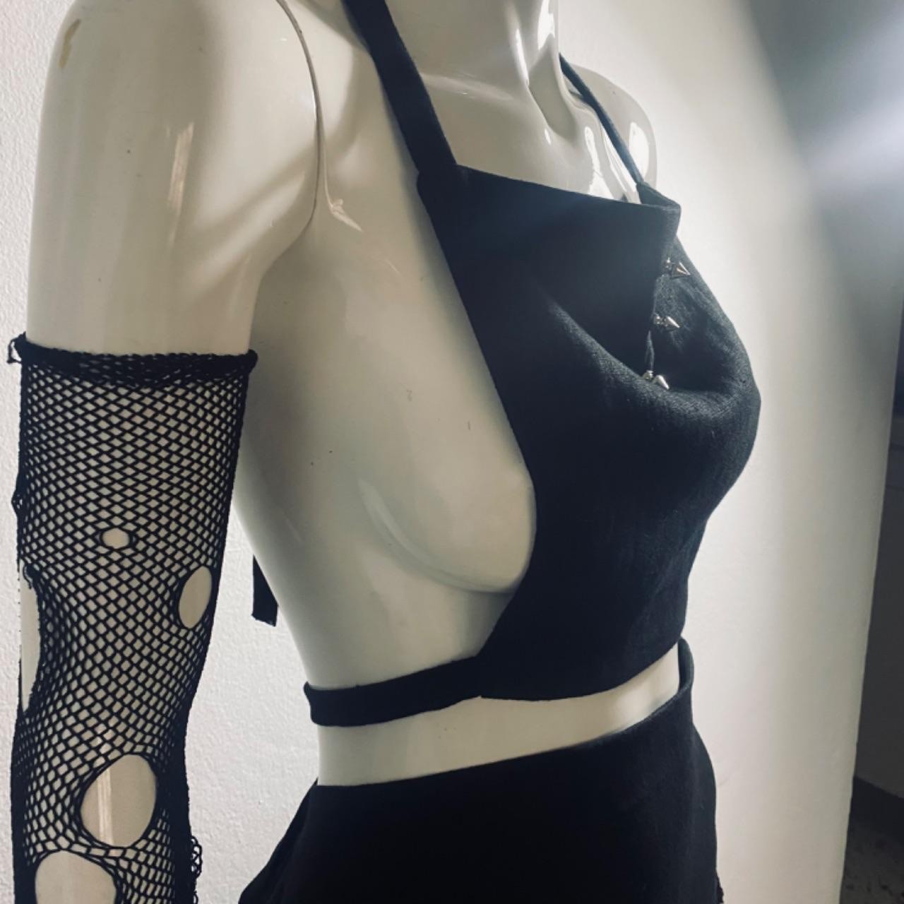 Black organic linen apron top! Cropped top with high quality metal spikes S